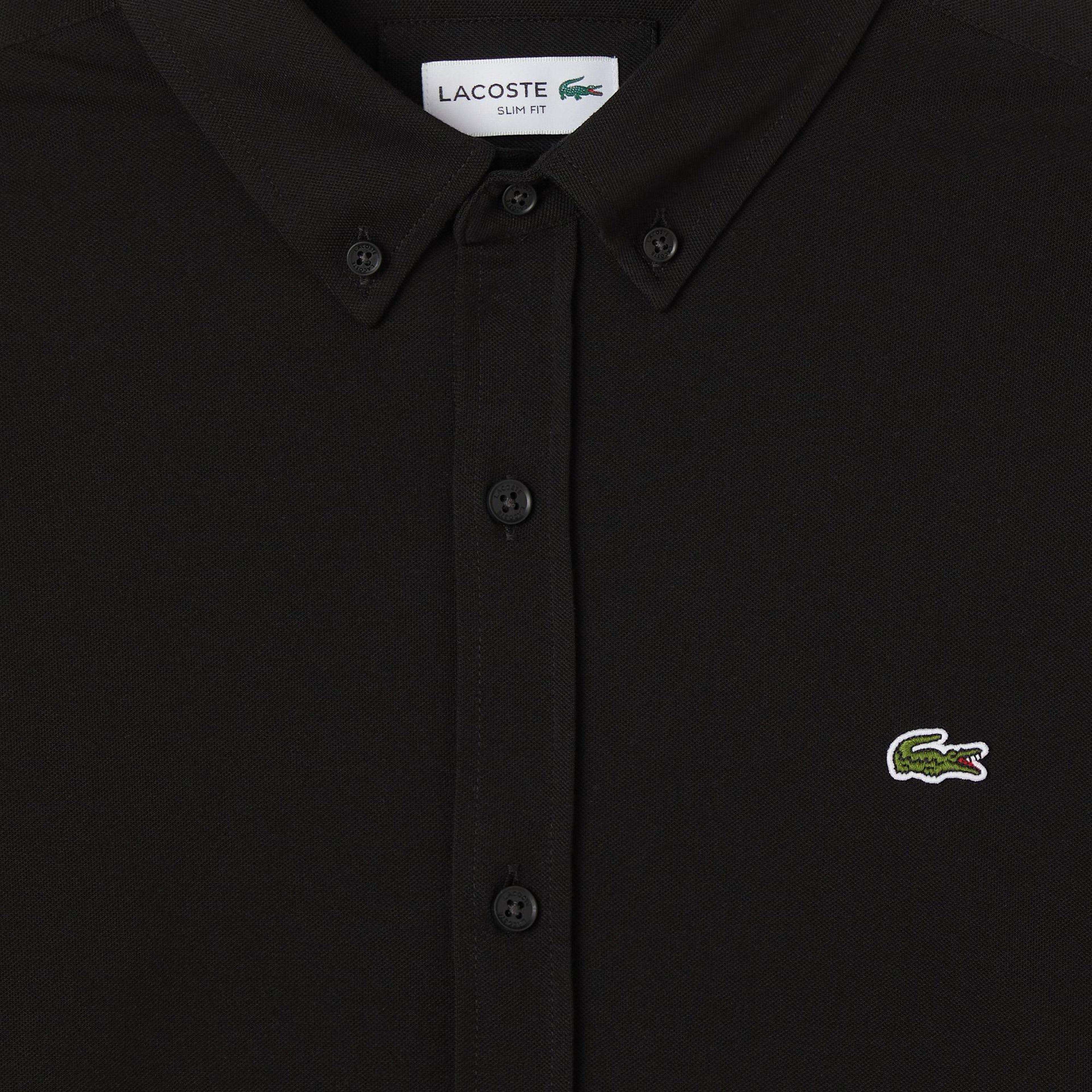 Erkek Slim Fit Düğmeli Yaka Siyah Gömlek