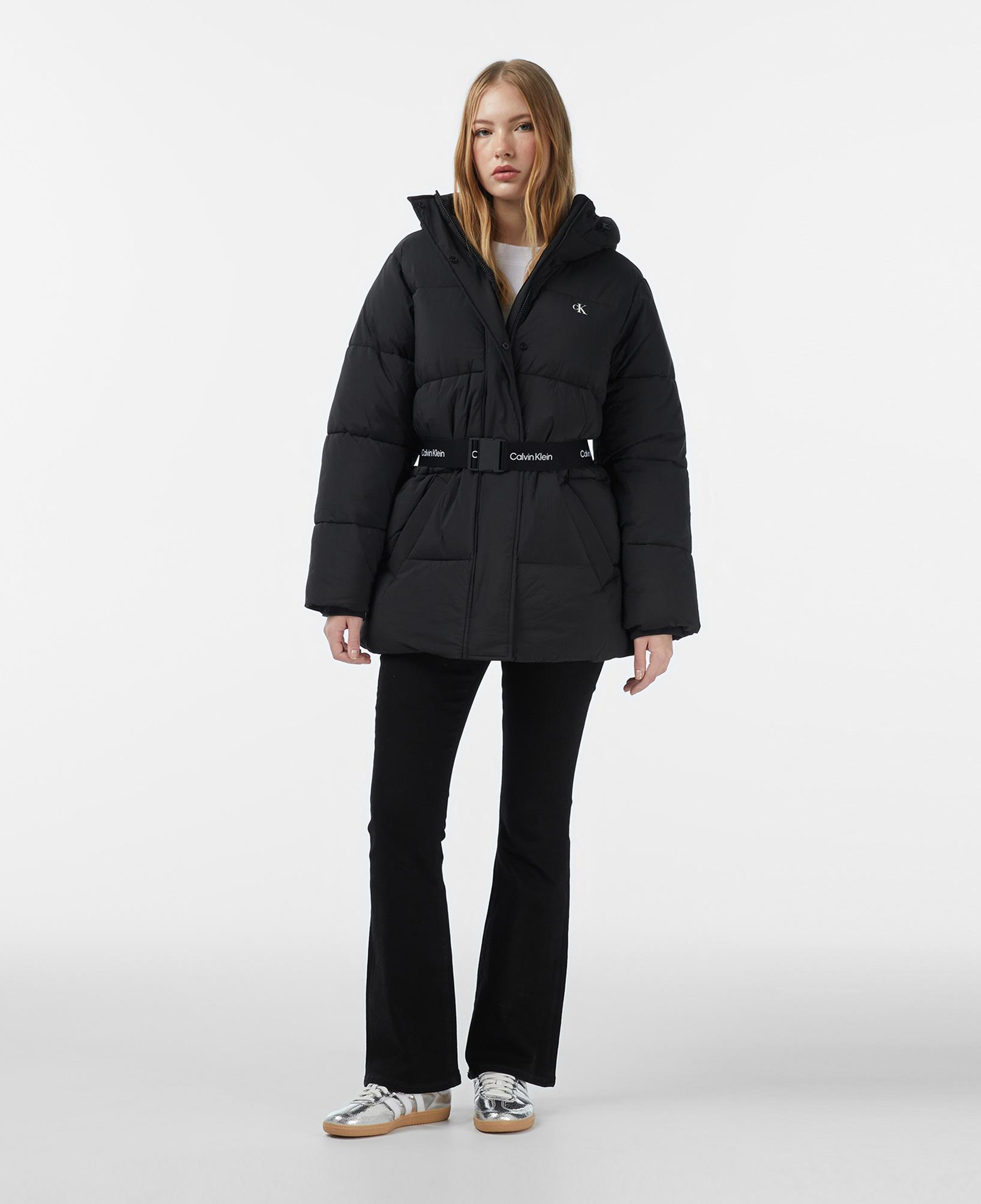 Calvin Klein Belted Midweight Puffer Kadın Siyah Mont