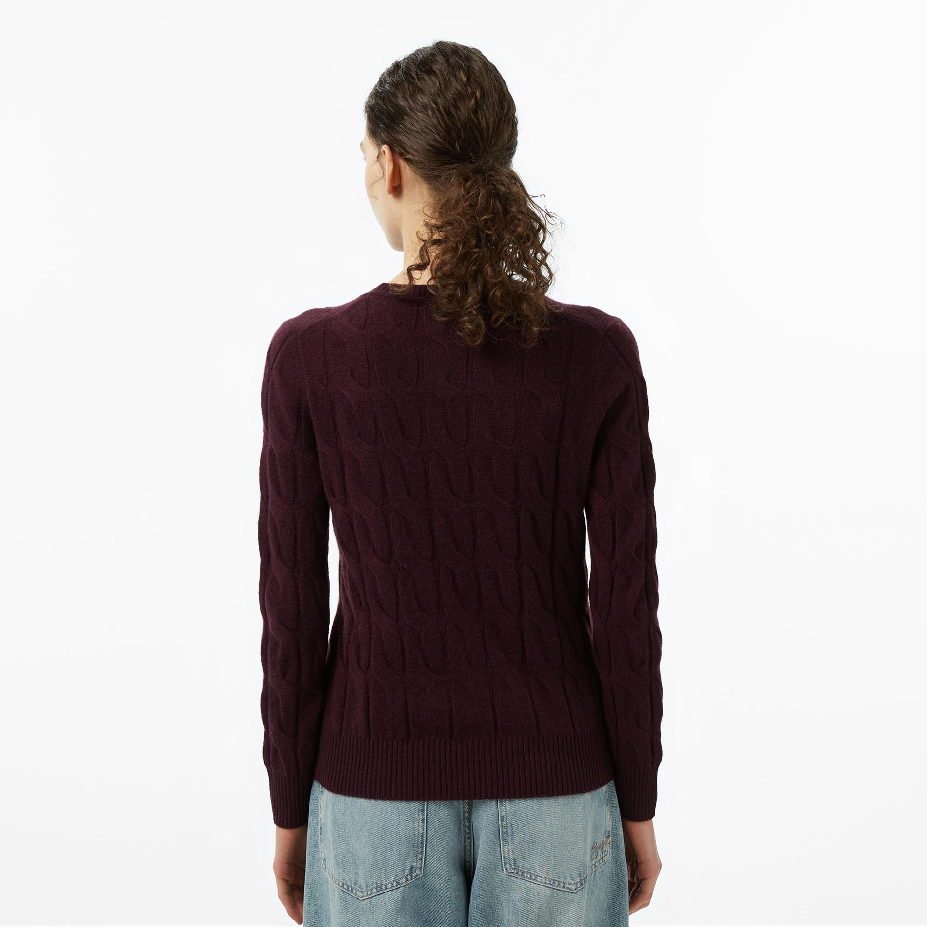 Tommy Hilfiger Soft Wool Cable Kadın Bordo Kazak