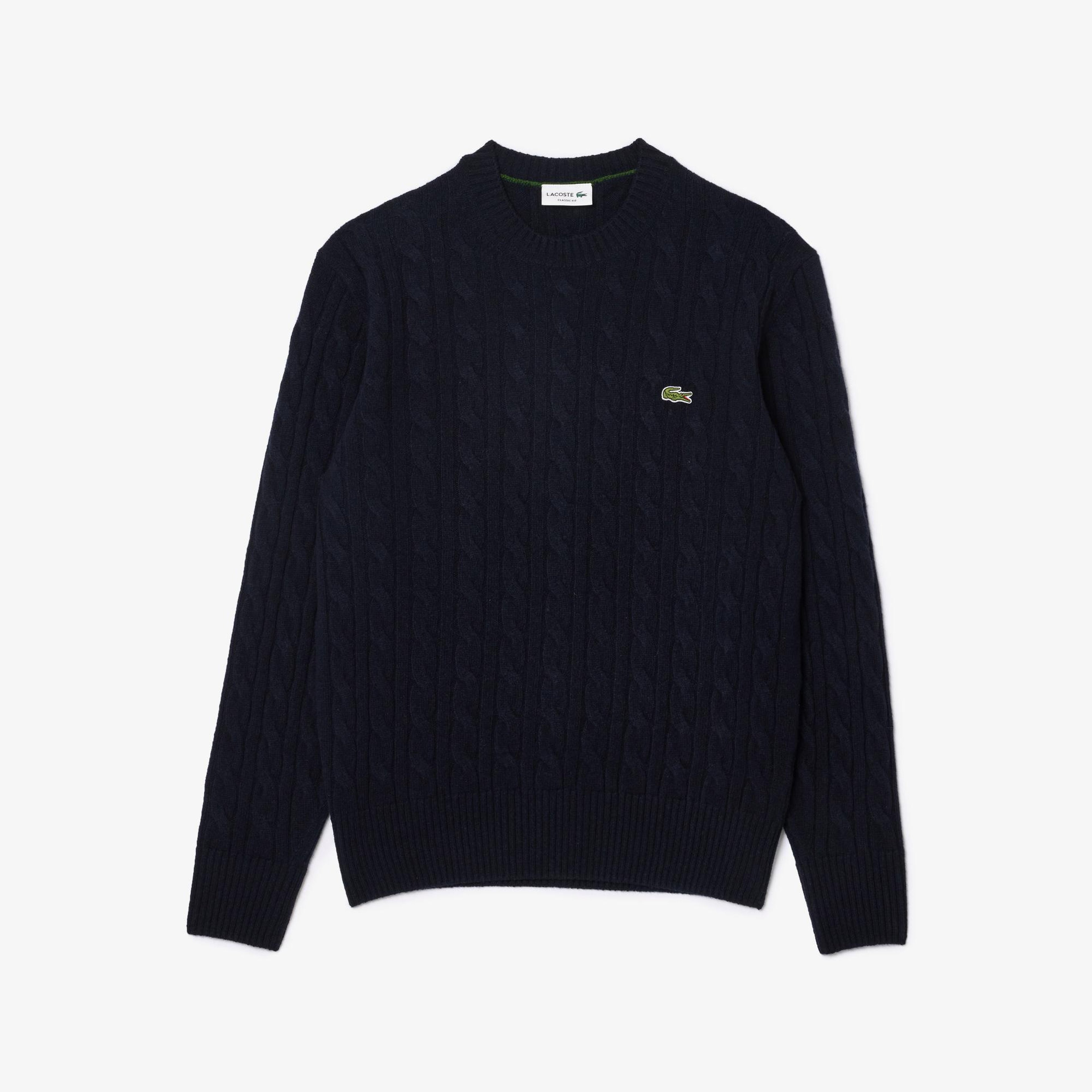 Lacoste Erkek Classic Fit Bisiklet Yaka Desenli Lacivert Kazak
