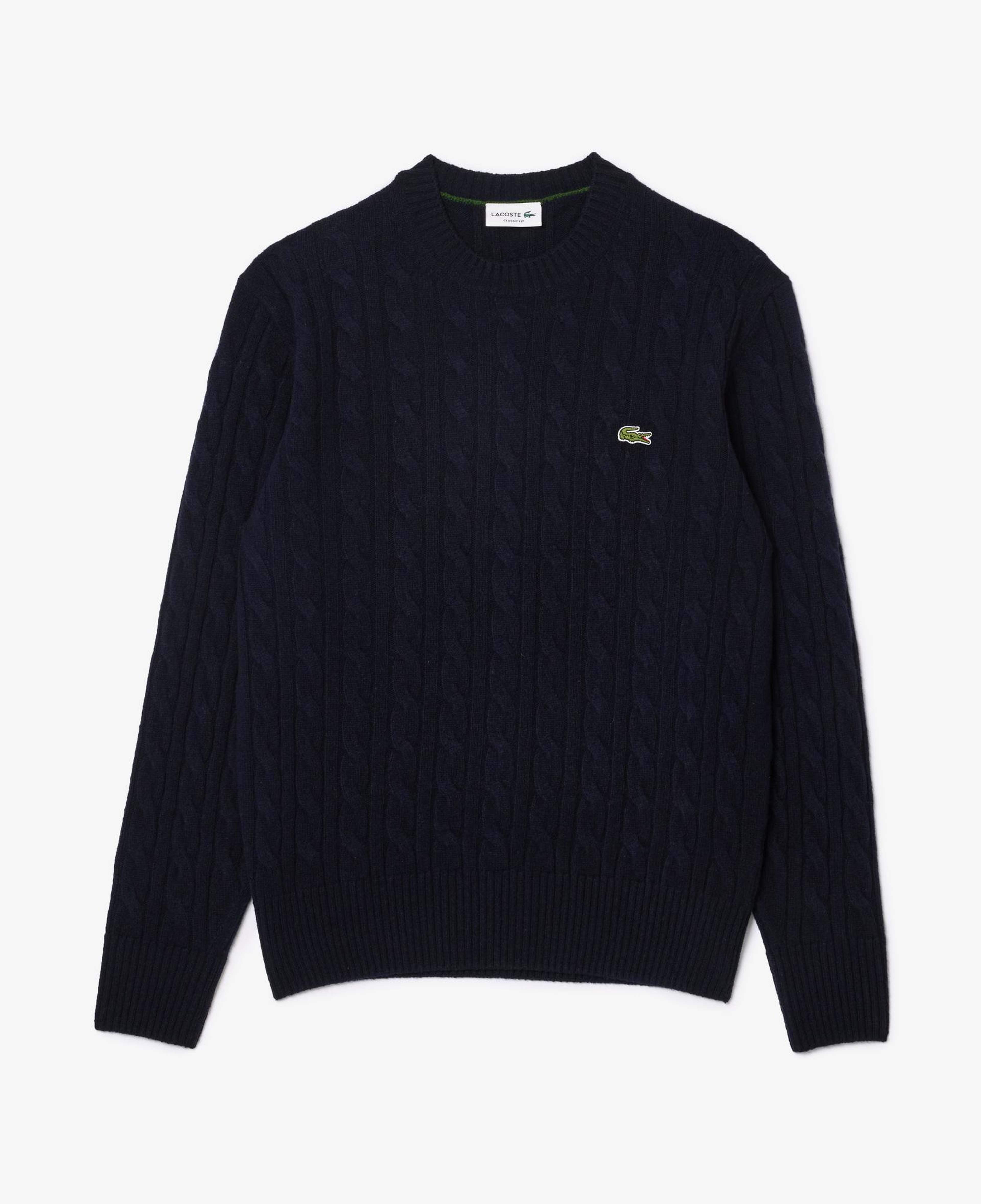 Lacoste Erkek Classic Fit Bisiklet Yaka Desenli Lacivert Kazak