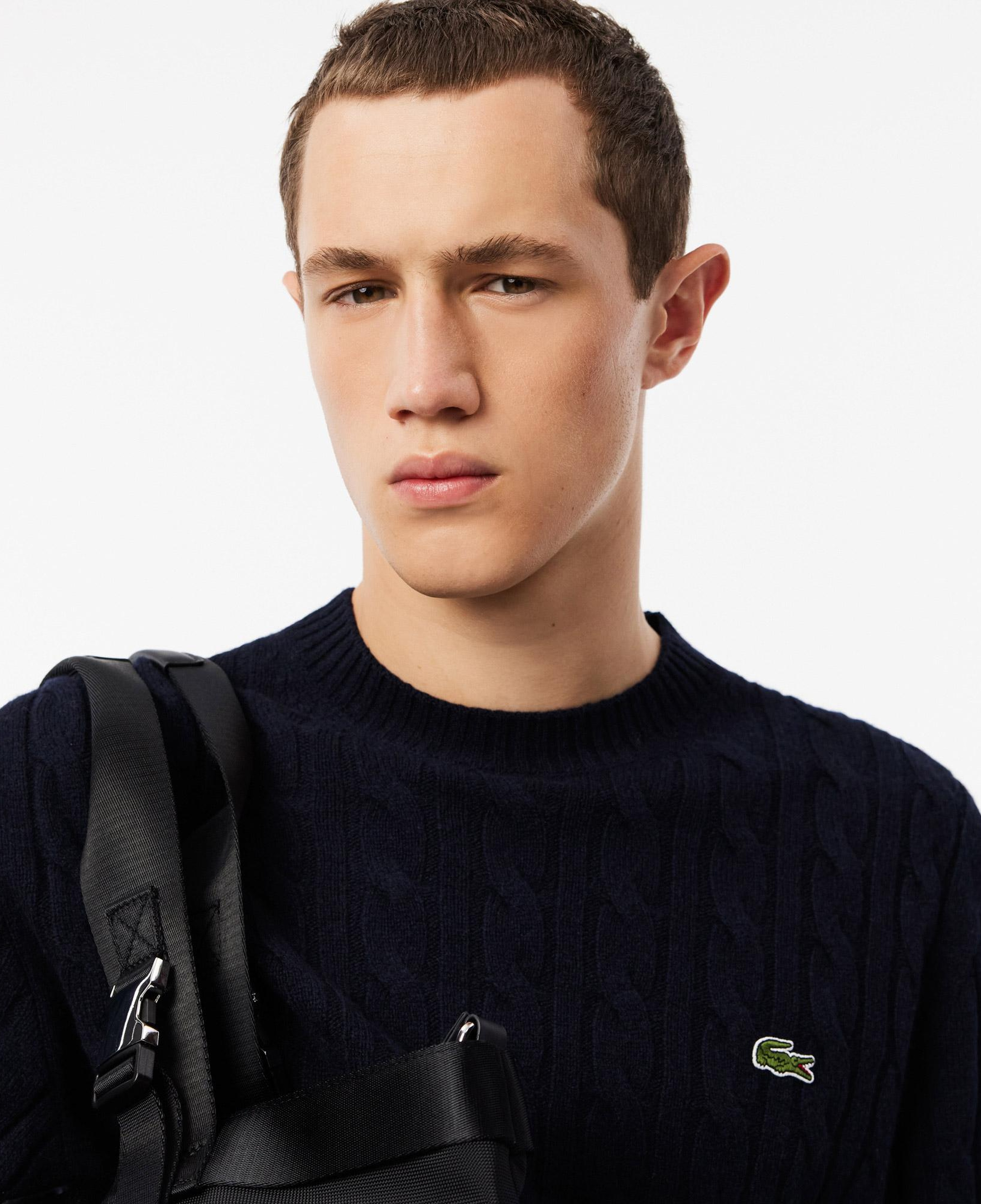 Lacoste Erkek Classic Fit Bisiklet Yaka Desenli Lacivert Kazak