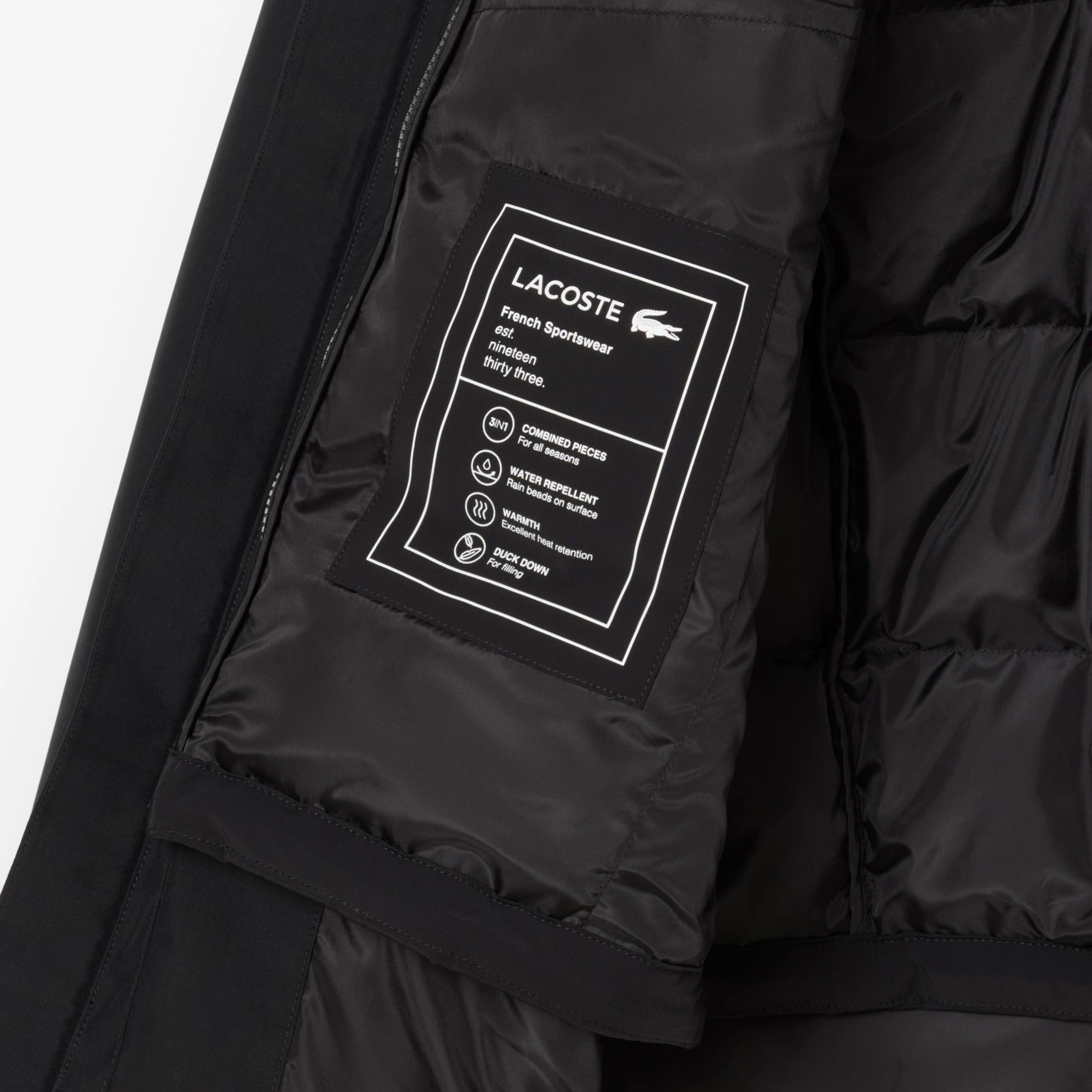 Lacoste Erkek Classic Fit Kapüşonlu Siyah Mont