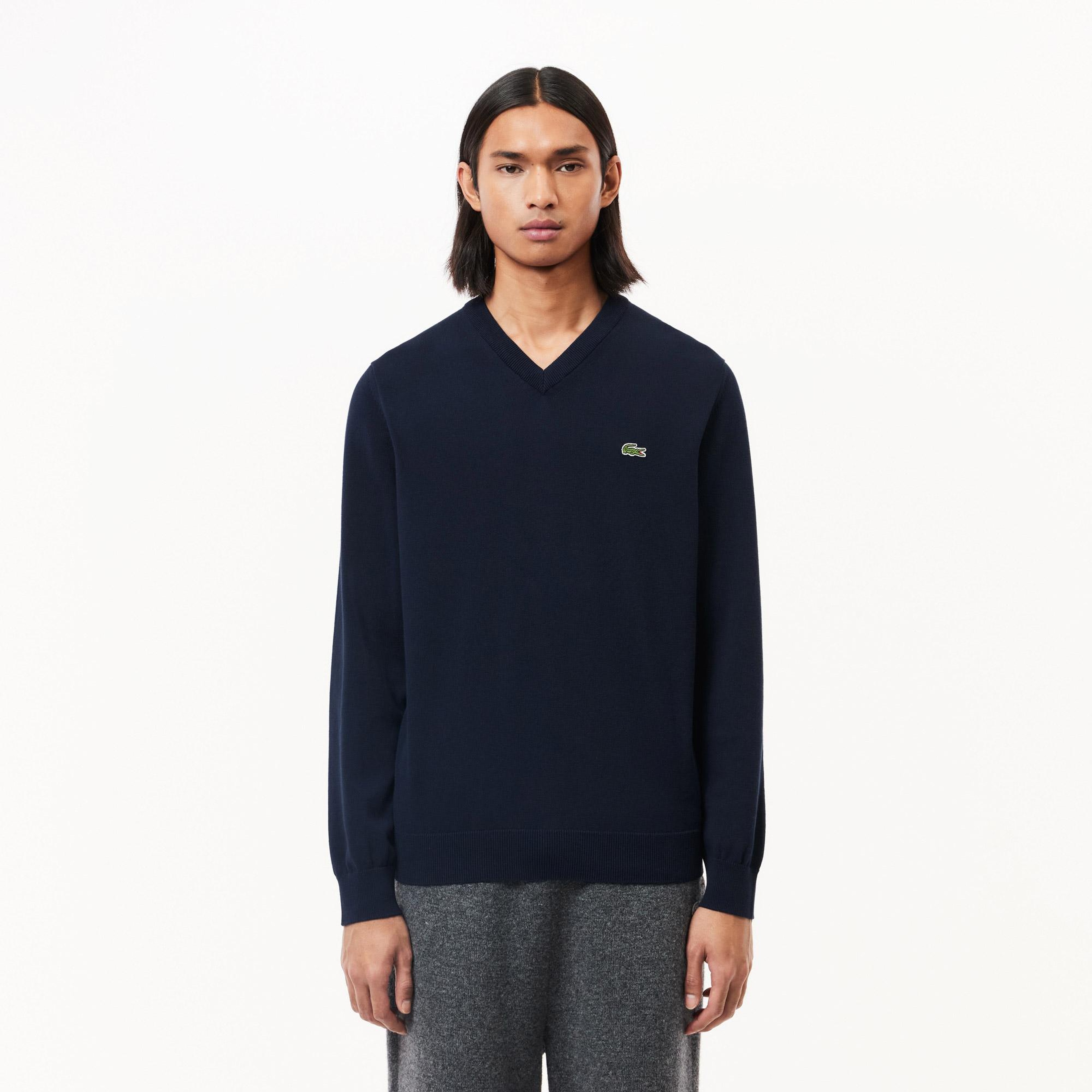 Lacoste Erkek Regular Fit V Yaka Lacivert Triko