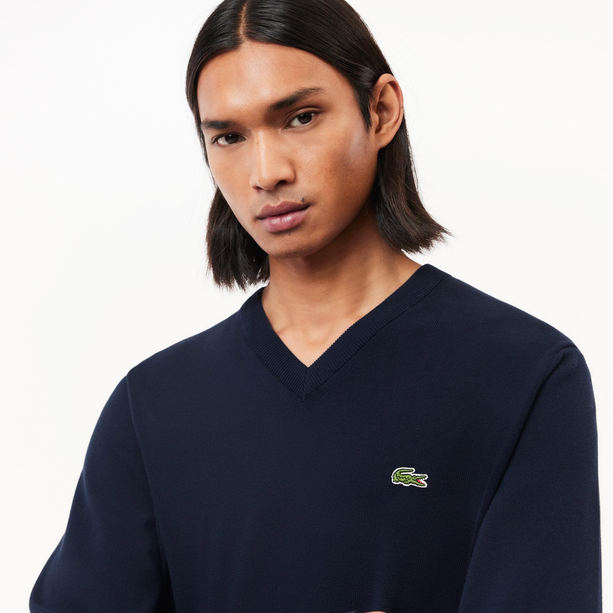 Lacoste Erkek Regular Fit V Yaka Lacivert Triko