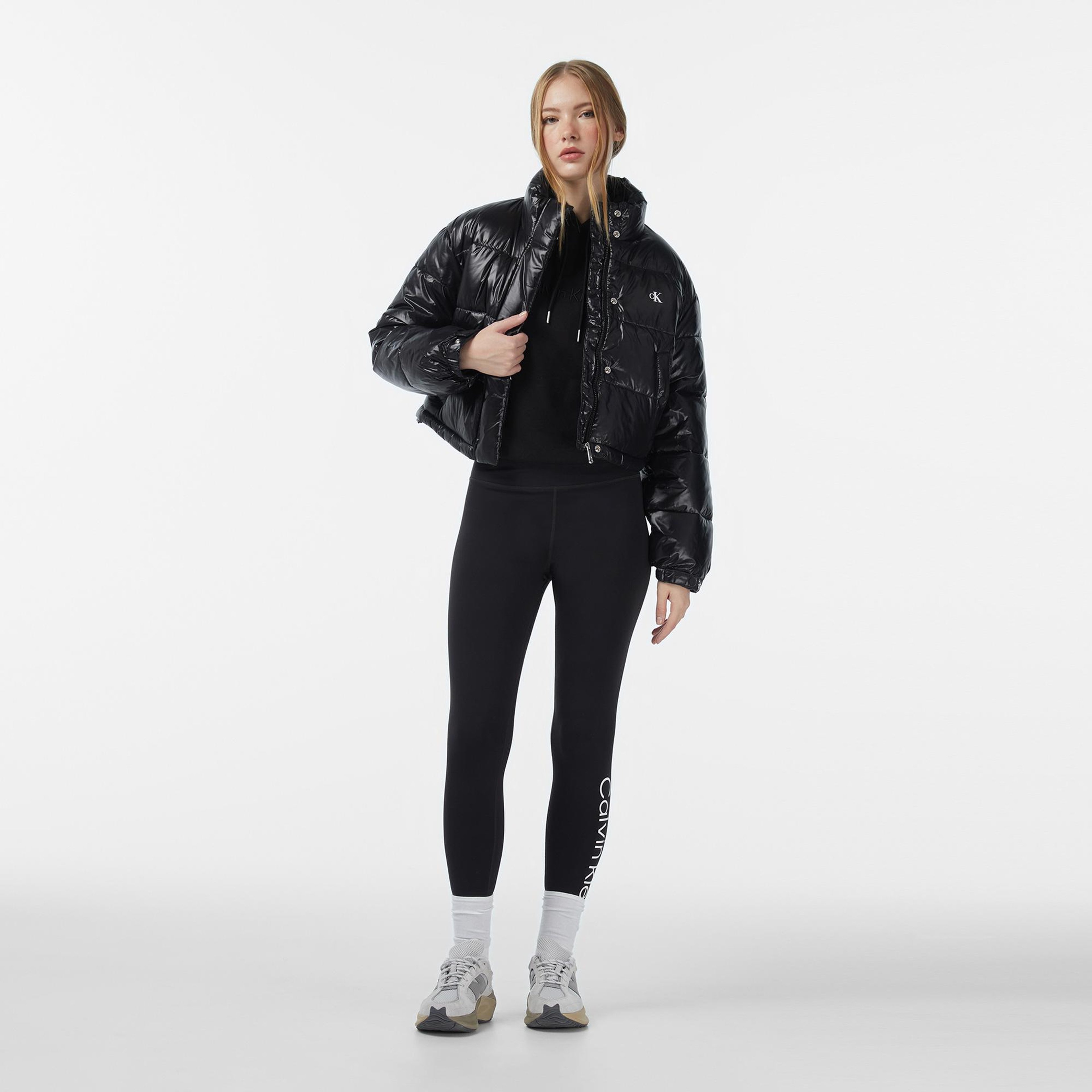 Calvin Klein Shine Crop Puffer Kadın Siyah Mont