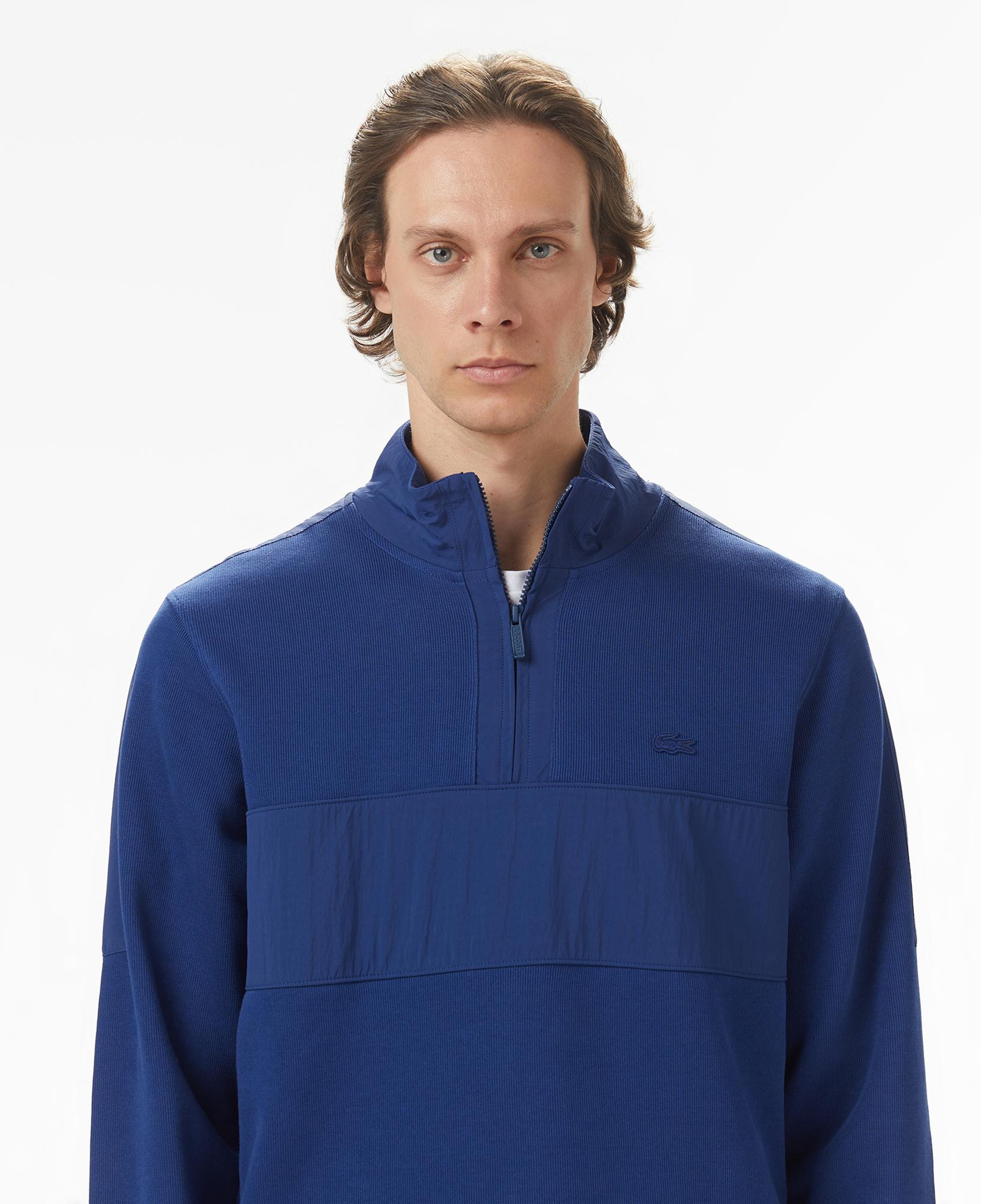 Lacoste Erkek Yarım Fermuarlı Renk Bloklu Lacivert Sweatshirt