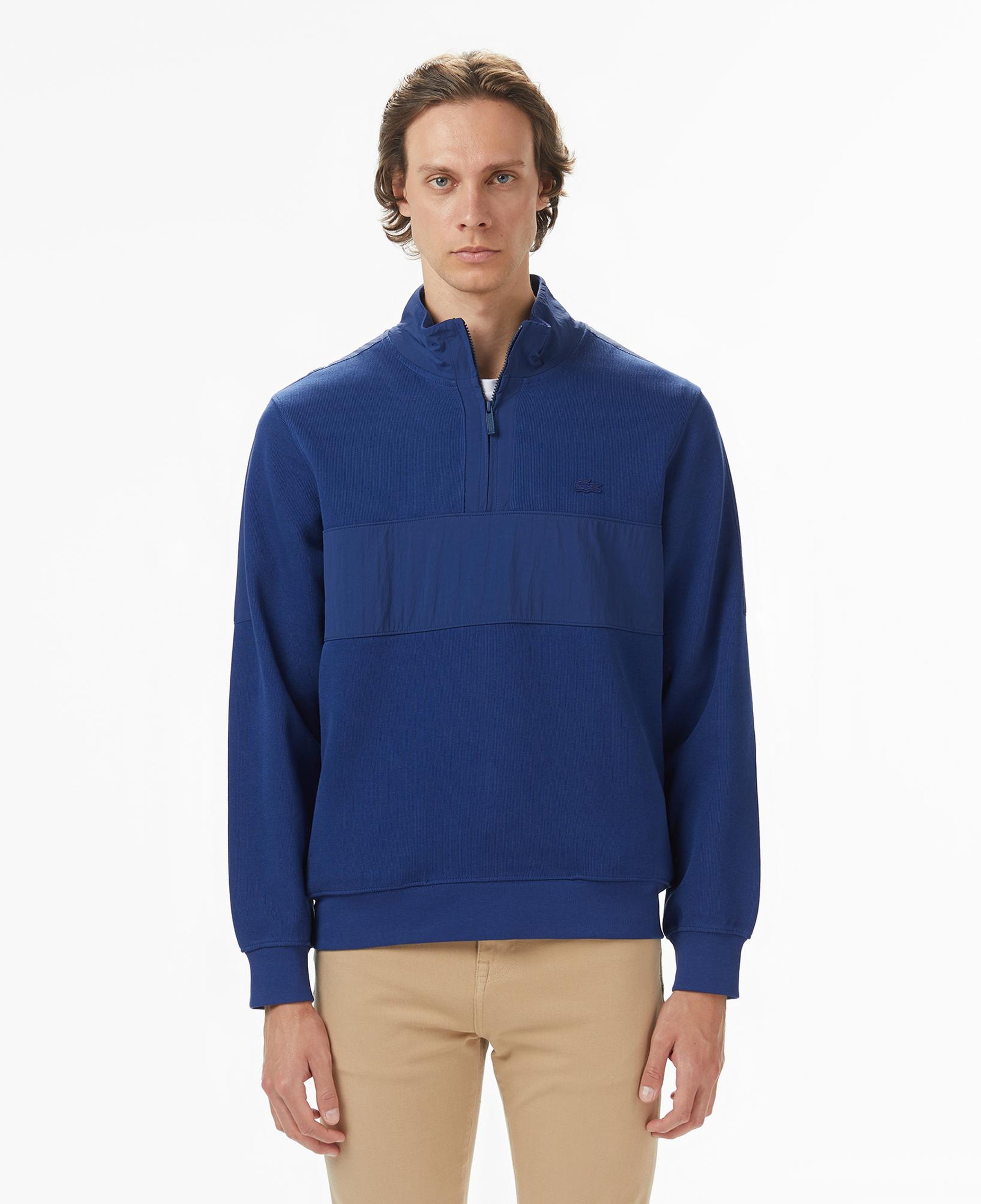 Lacoste Erkek Yarım Fermuarlı Renk Bloklu Lacivert Sweatshirt