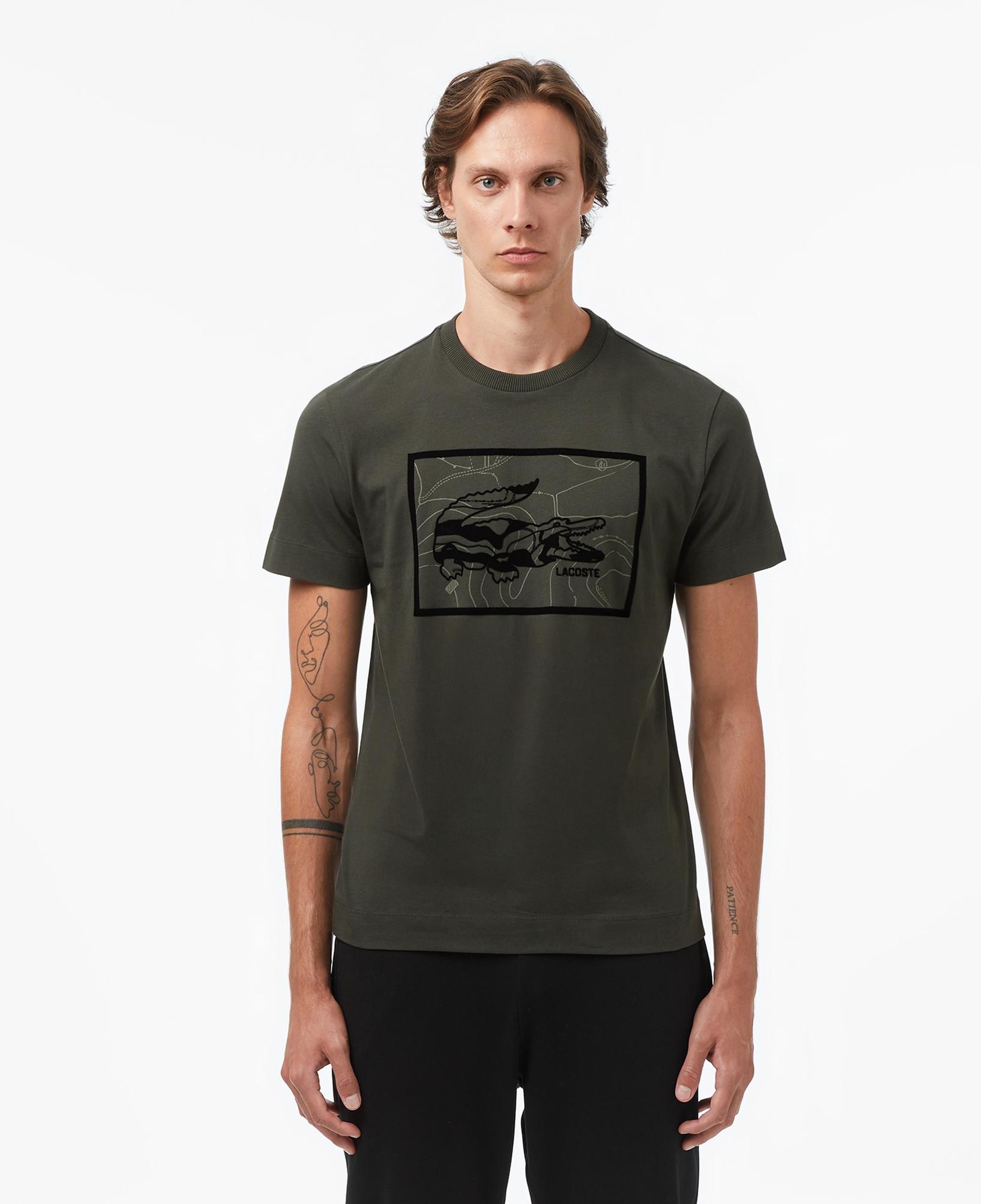 Erkek Bisiklet Yaka Baskılı Haki T-Shirt