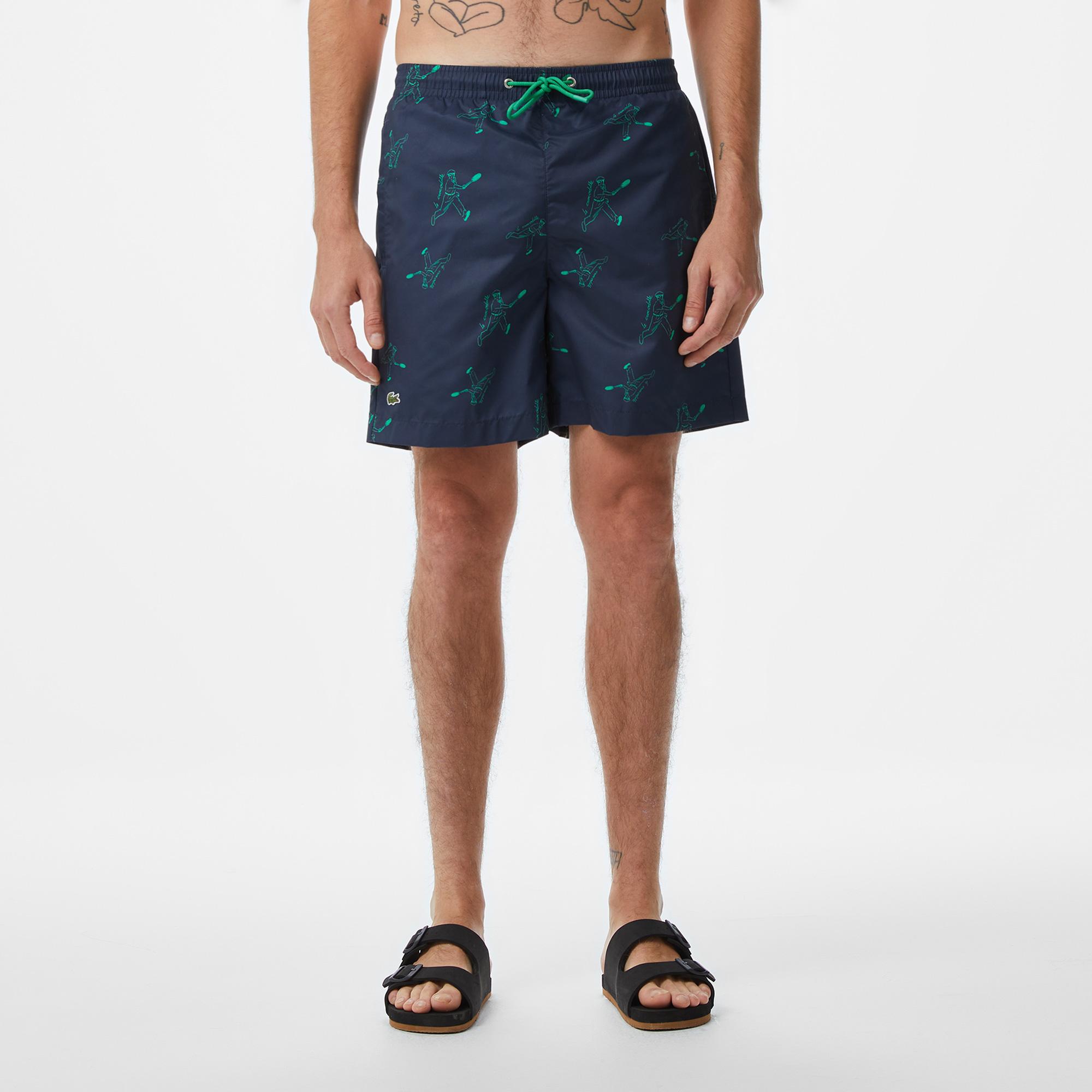Lacoste Erkek Regular Fit Desenli Lacivert Deniz Şortu