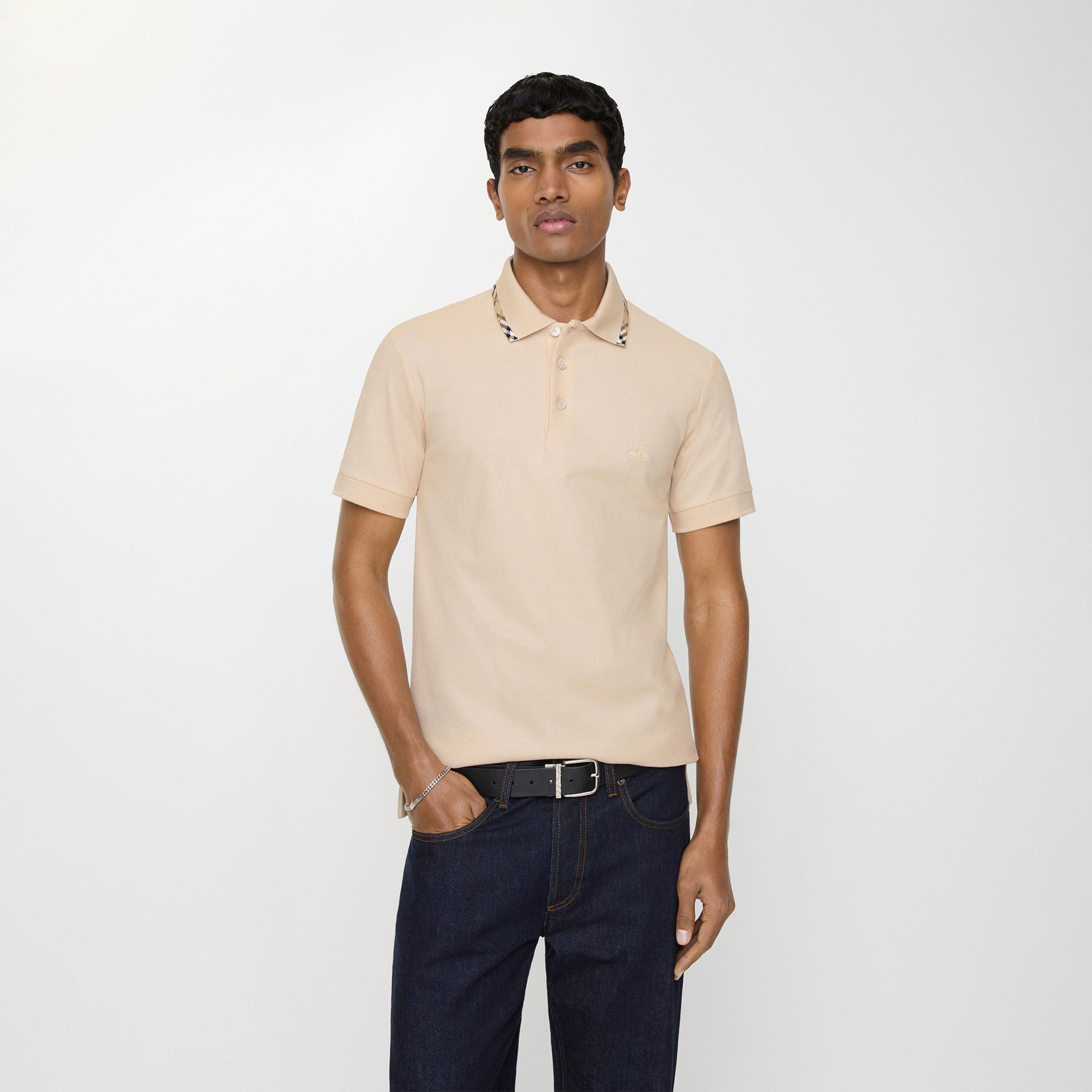 Burberry Check Trim Cotton Erkek Krem Polo