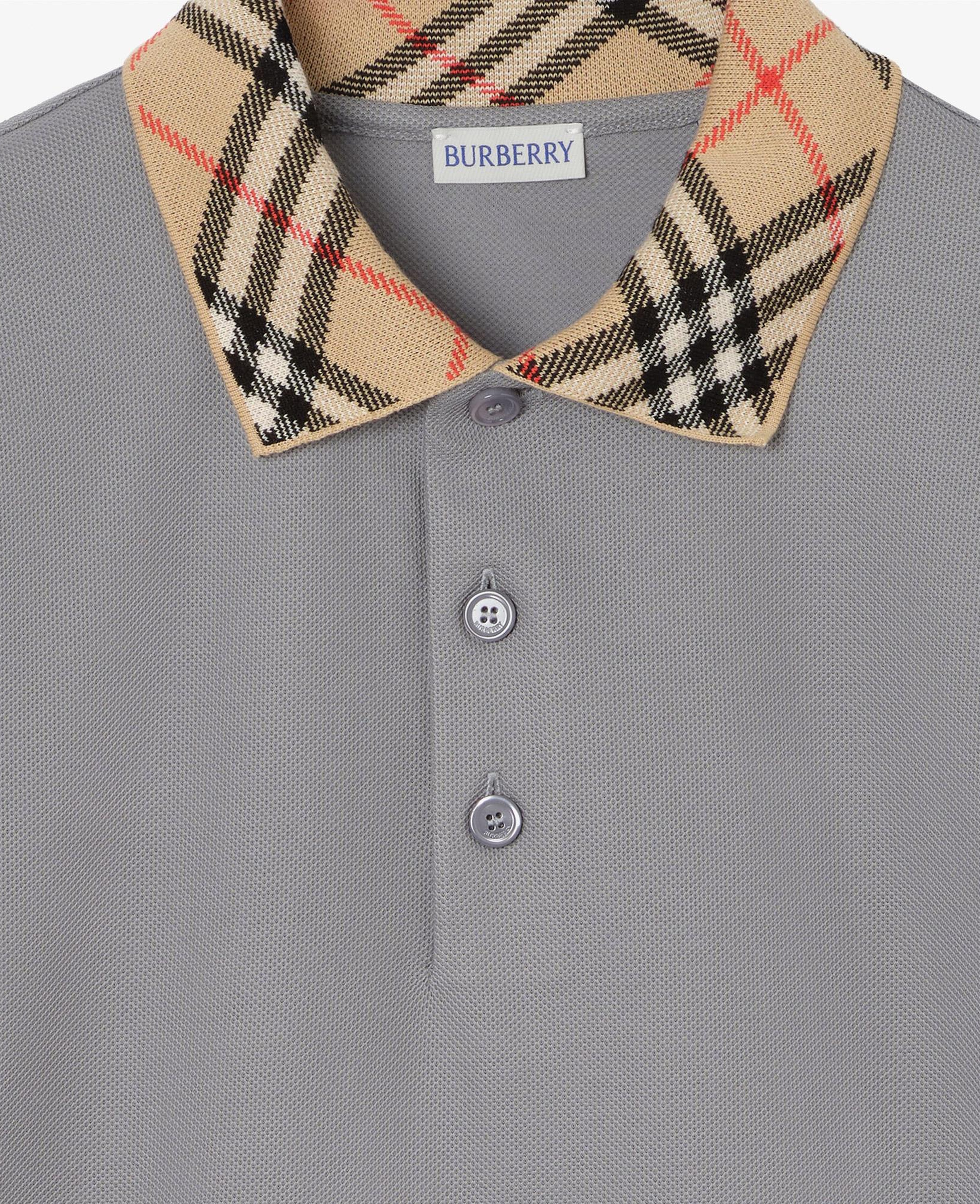 Burberry Check Collar Cotton Erkek Gri Polo