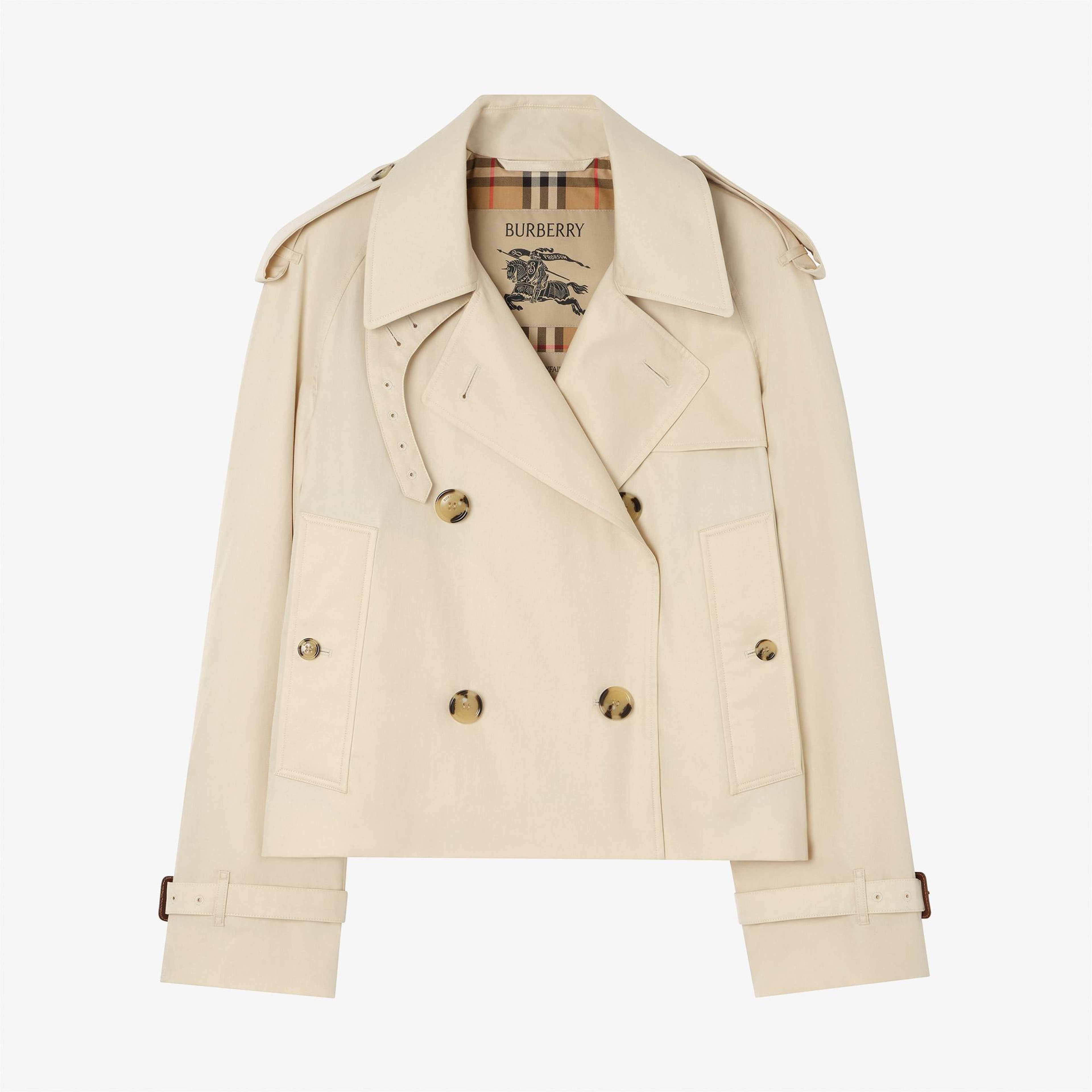 Burberry Cropped Tropical Gabardine Mayfair Kadın Bej Pardesü