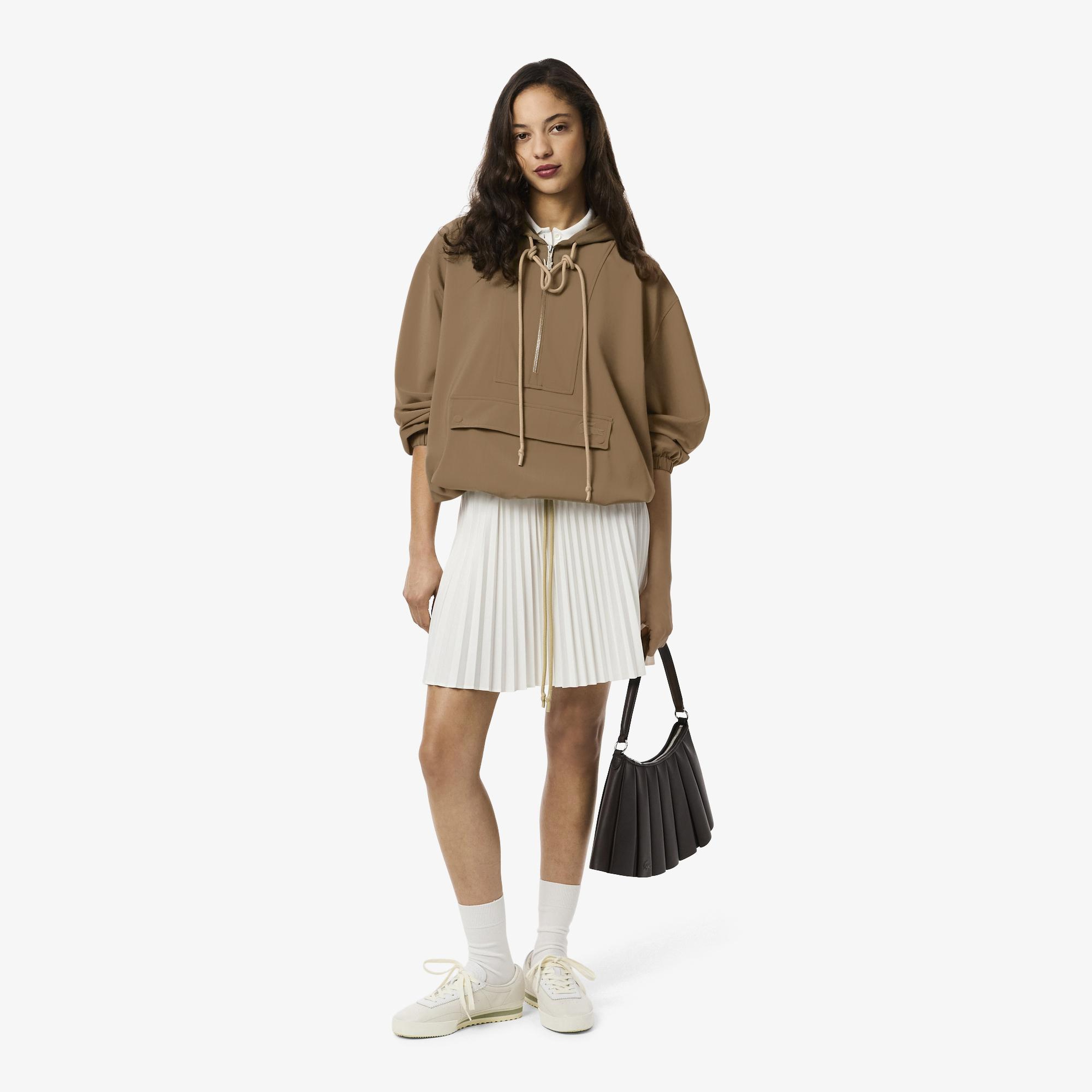 Kadın Oversize Fit Yarım Fermuarlı Kahverengi Ceket