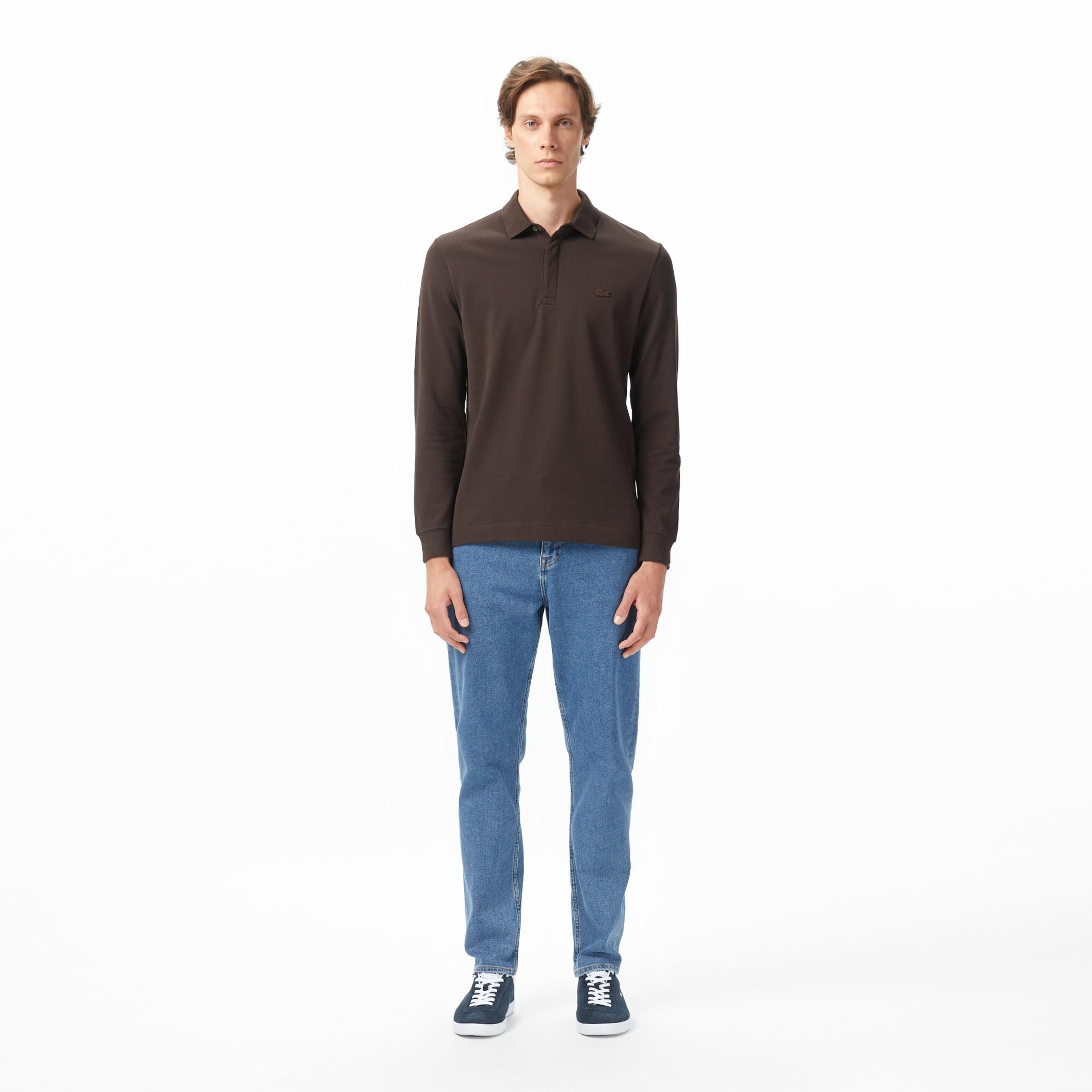 Erkek Regular Fit Uzun Kollu Kahverengi Paris Polo