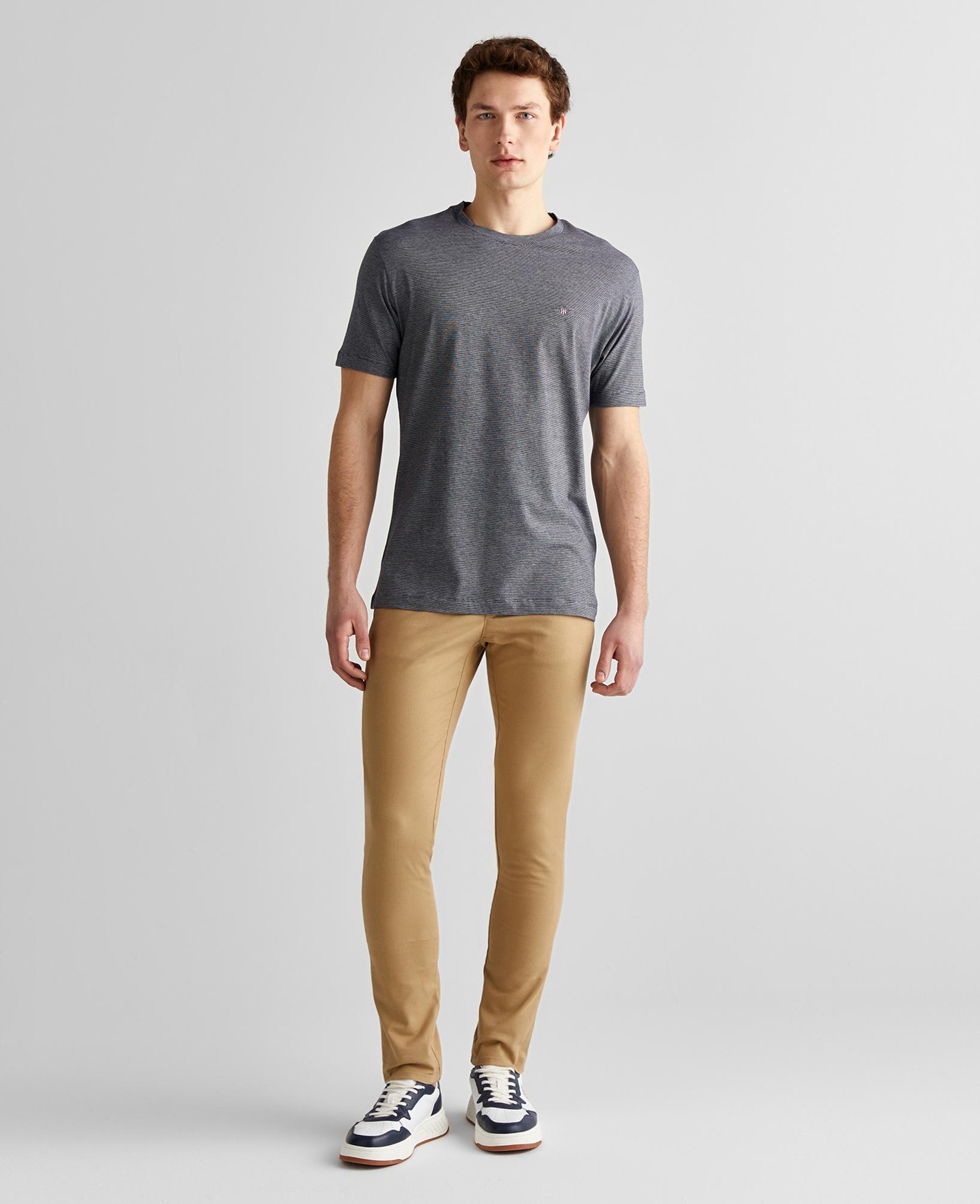 GANT Erkek Lacivert Regular Fit Bisiklet Yaka Çizgili T-Shirt