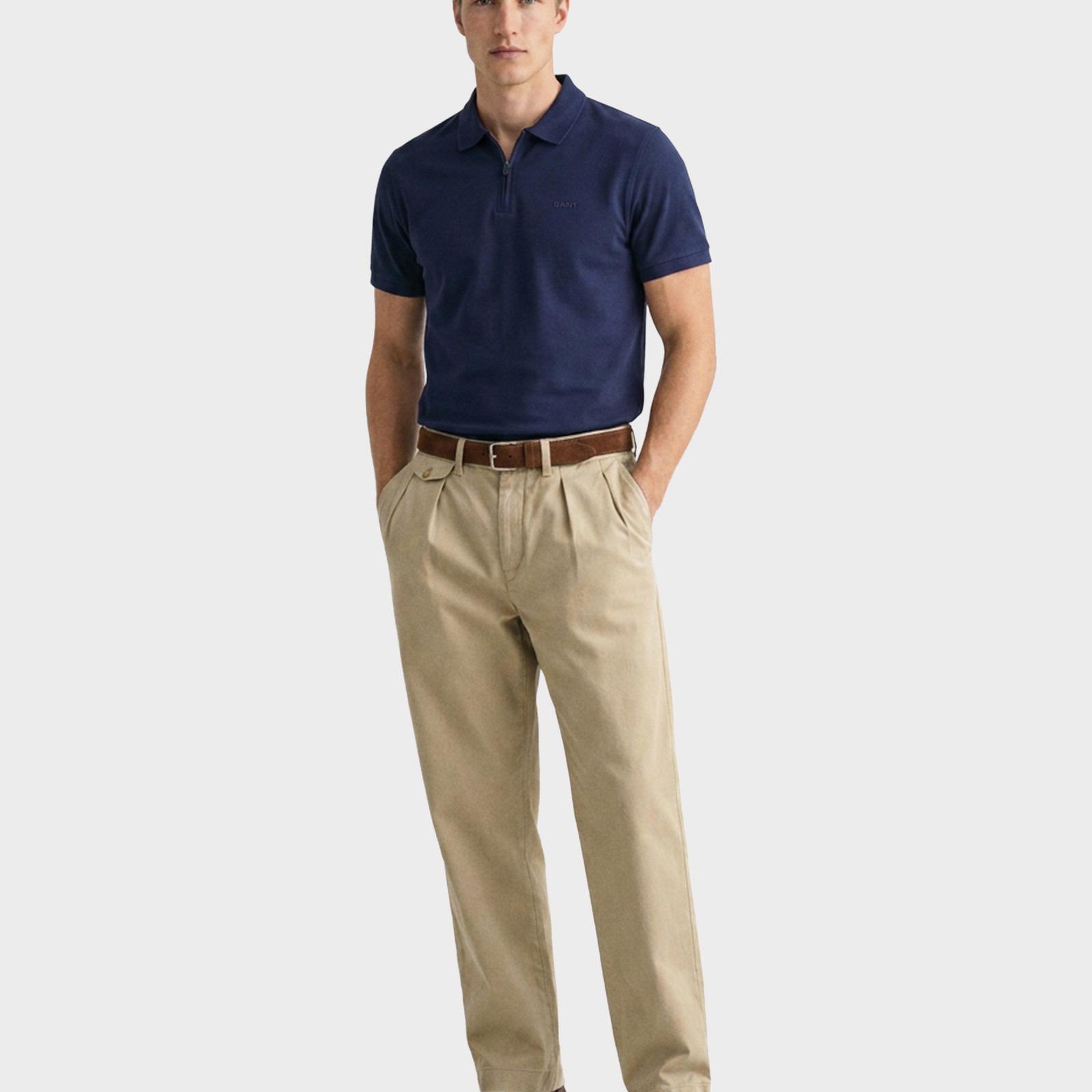 GANT Erkek Lacivert Regular Fit Yarım Fermuarlı Polo Yaka T-Shirt