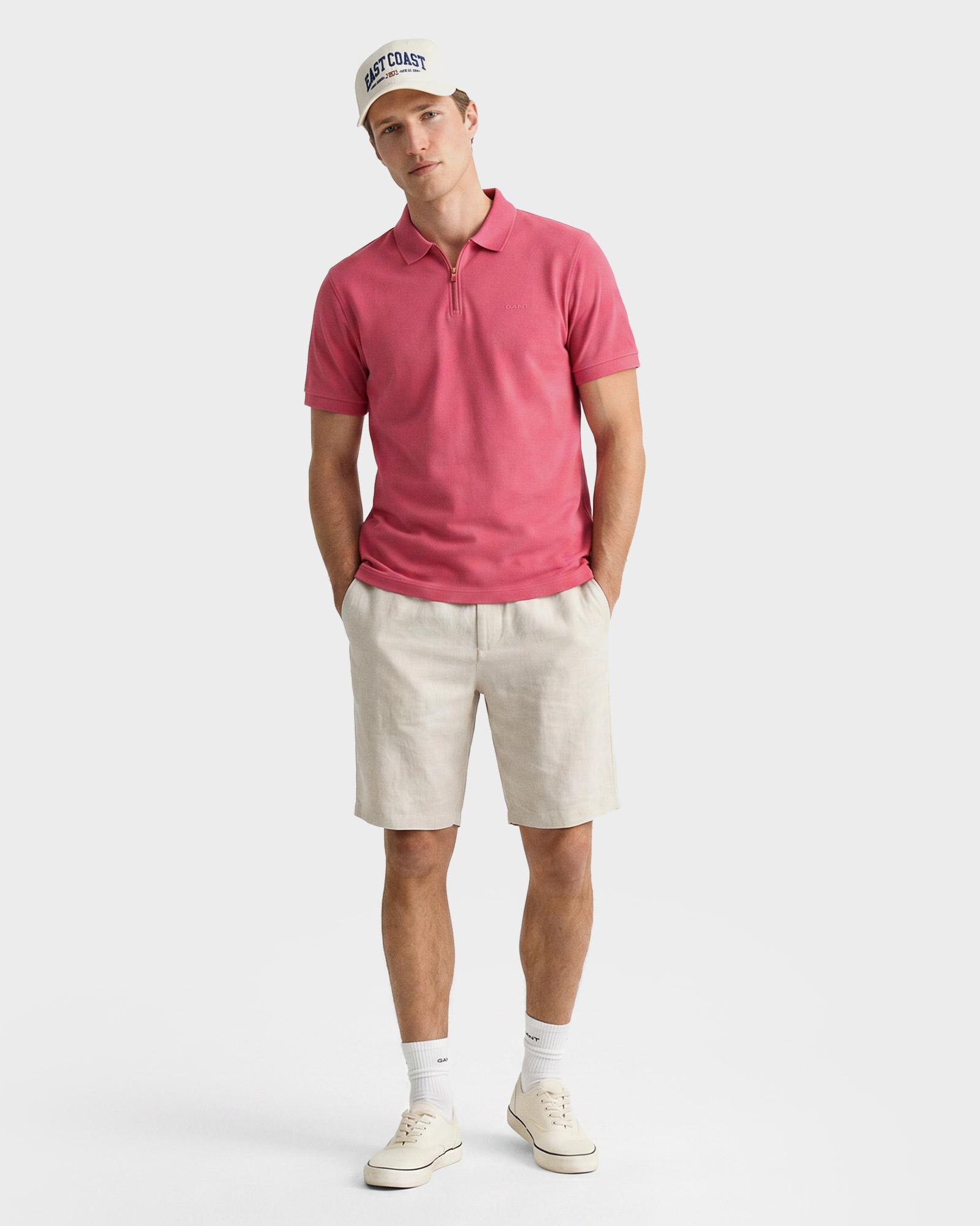 GANT Erkek Kırmızı Regular Fit Yarım Fermuarlı Polo Yaka T-Shirt