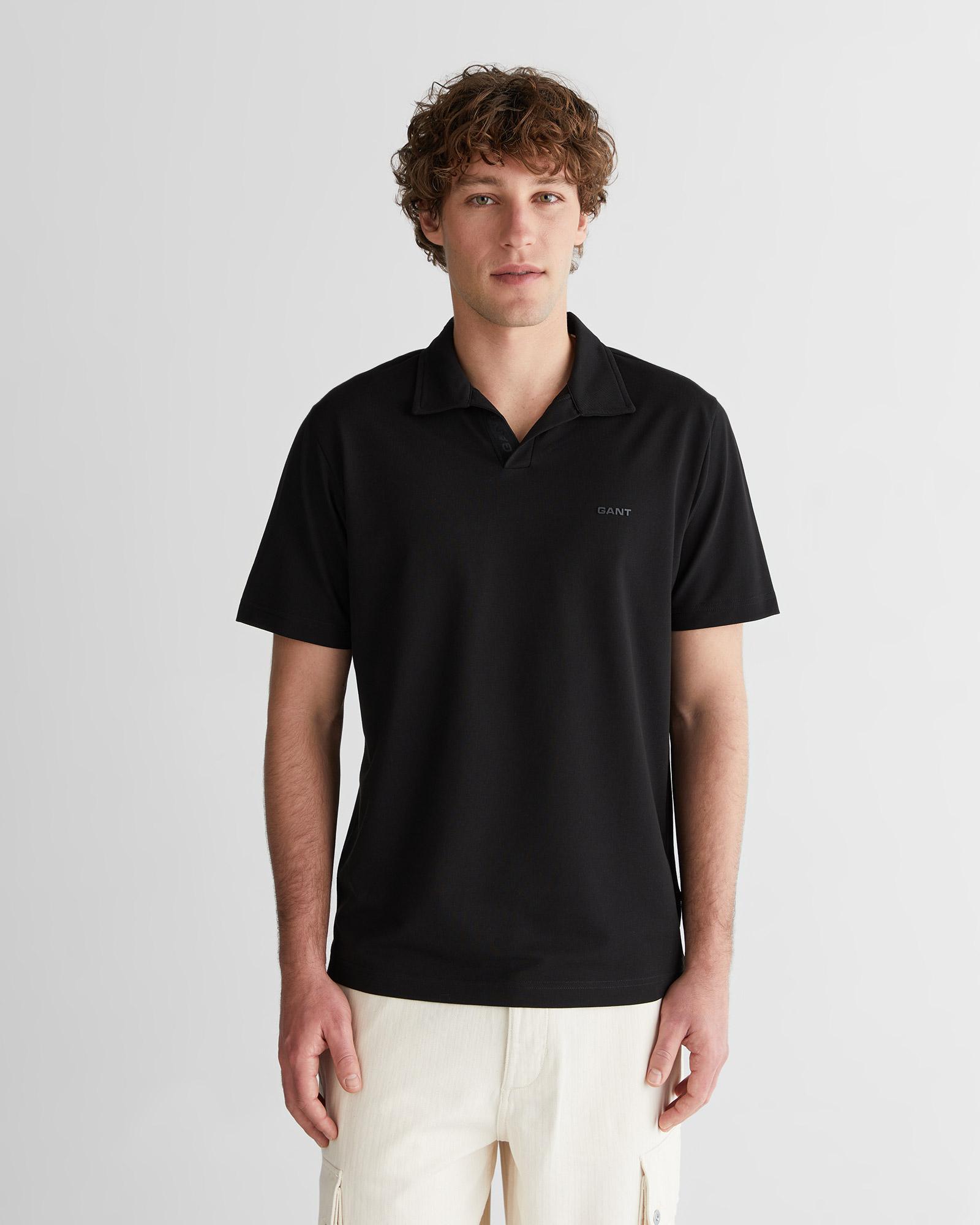 GANT Erkek Siyah Regular Fit Polo Yaka T-Shirt