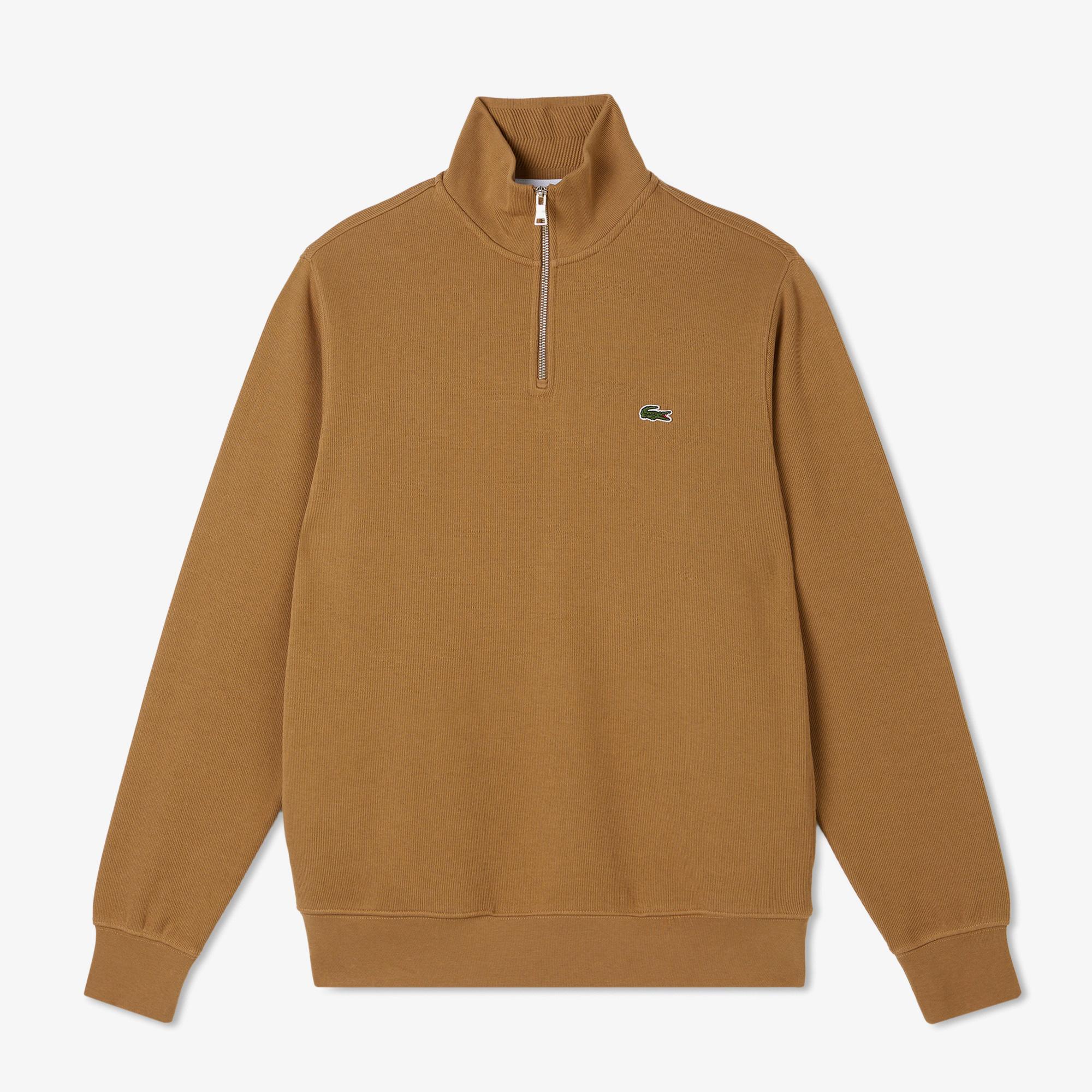 Erkek Classic Fit Yarım Fermuarlı Kahverengi Sweatshirt