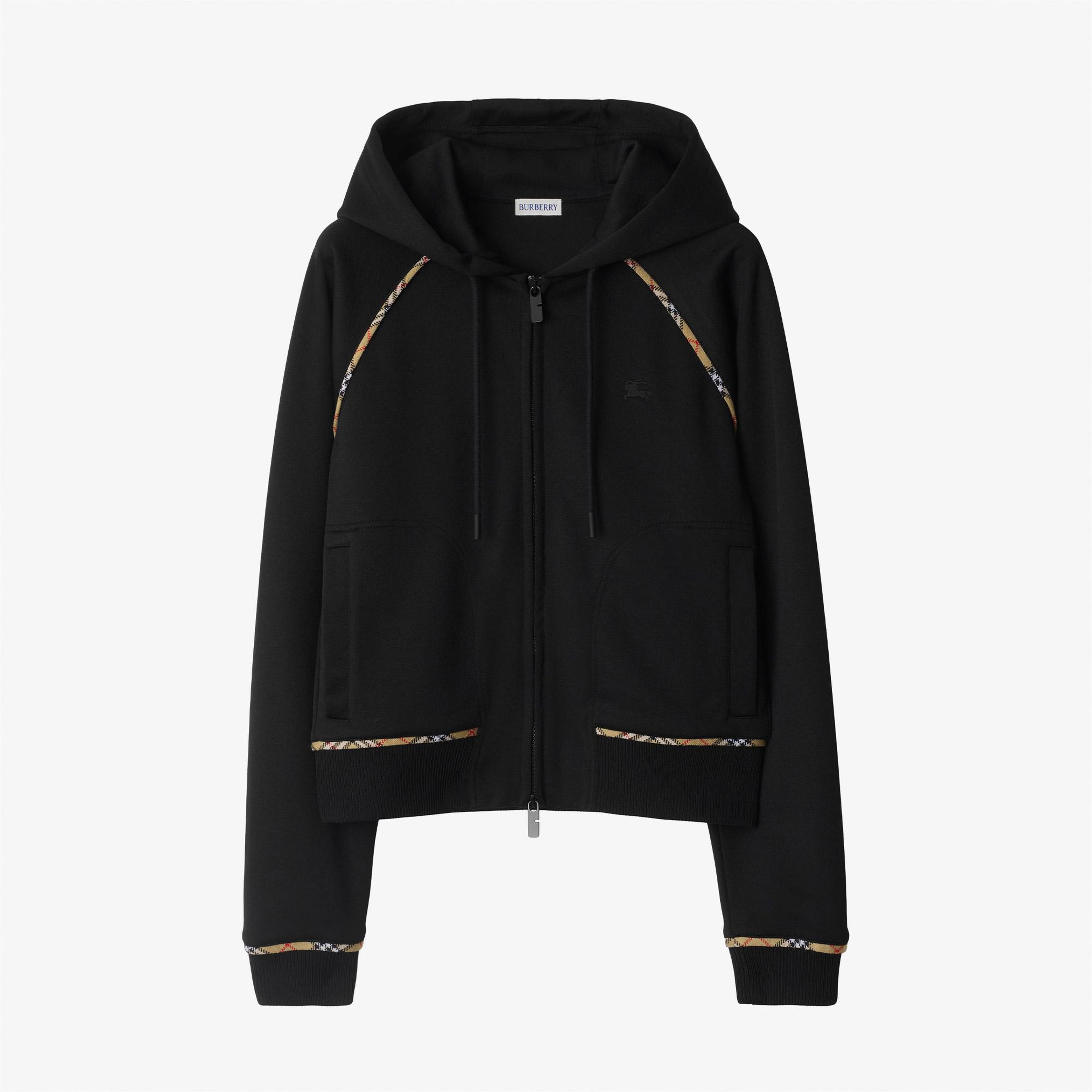 Burberry Hailey Check Trim Cotton Blend Kadın Siyah Sweatshirt