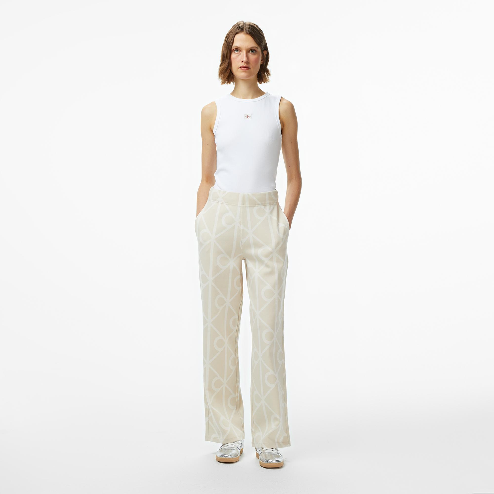 Calvin Klein Emblem Jacquard Kadın Bej Eşofman Altı