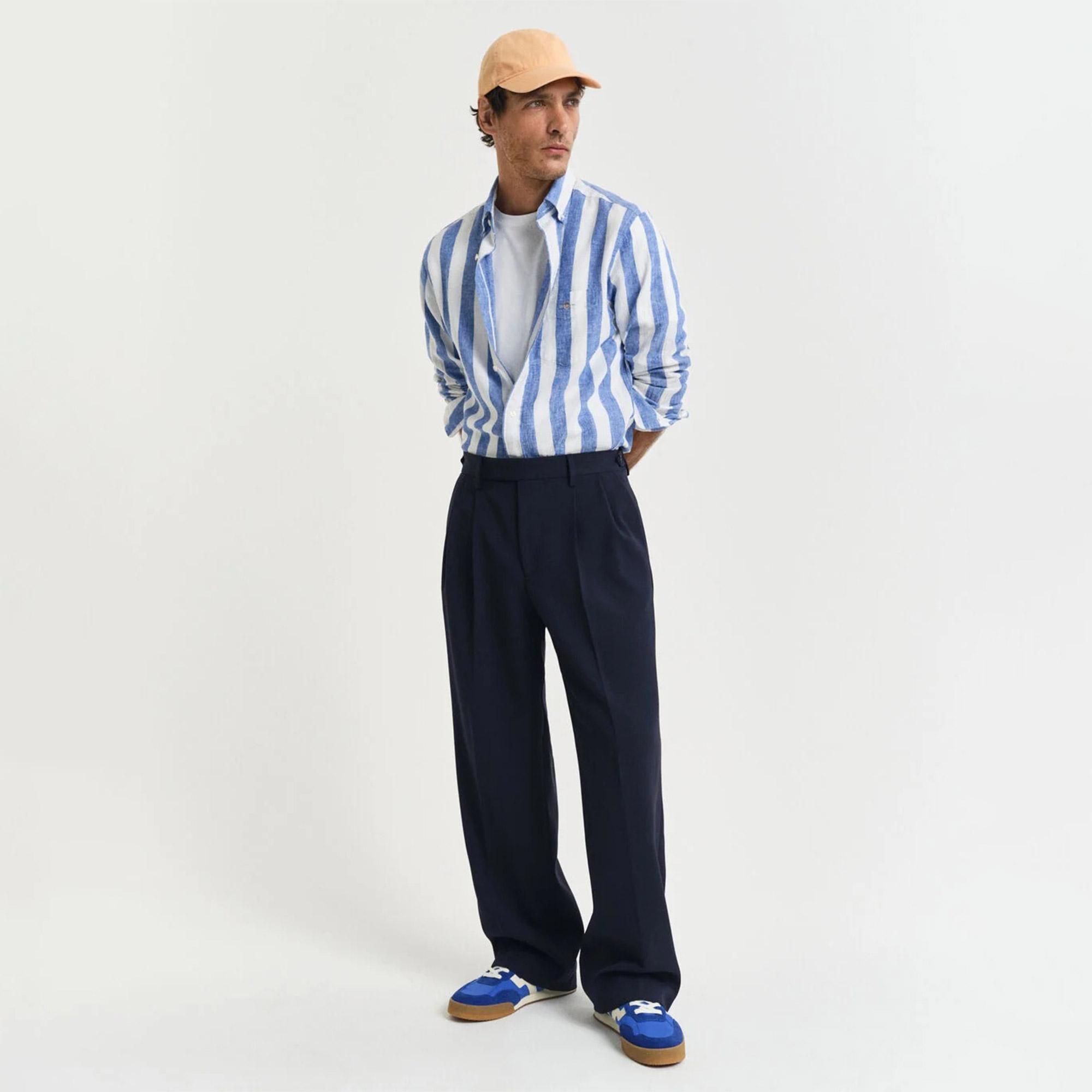GANT Erkek Mavi Regular Fit Düğmeli Yaka Çizgili Gömlek
