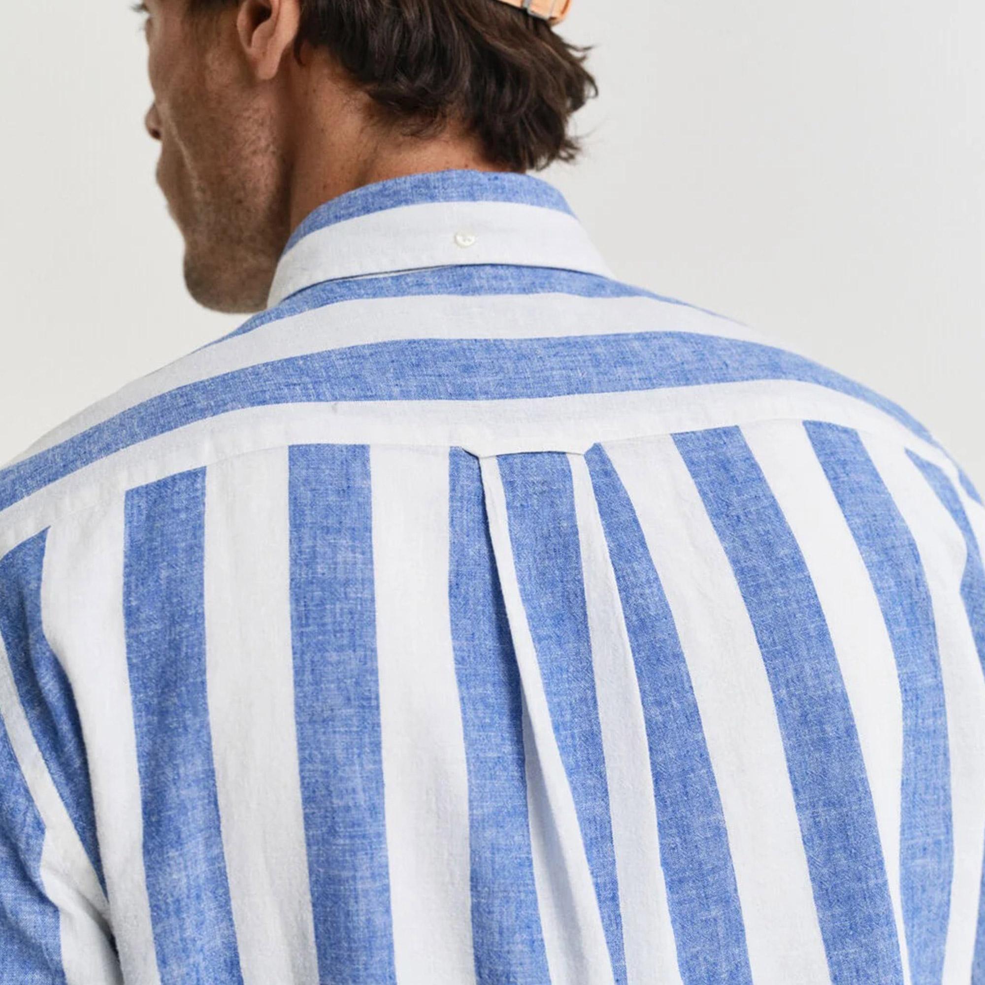 GANT Erkek Mavi Regular Fit Düğmeli Yaka Çizgili Gömlek