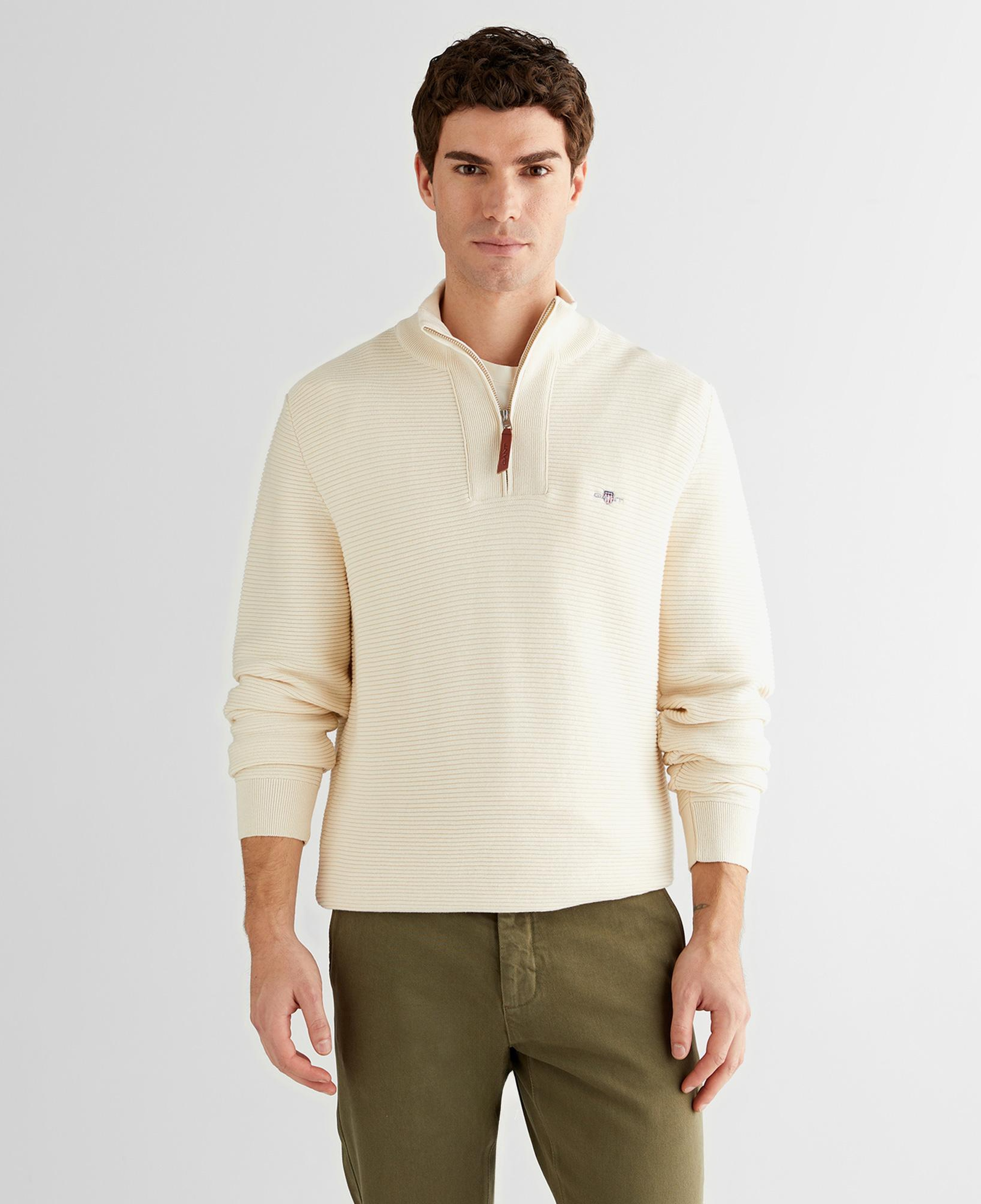 GANT Erkek Krem Regular Fit Yarım Fermuarlı Triko