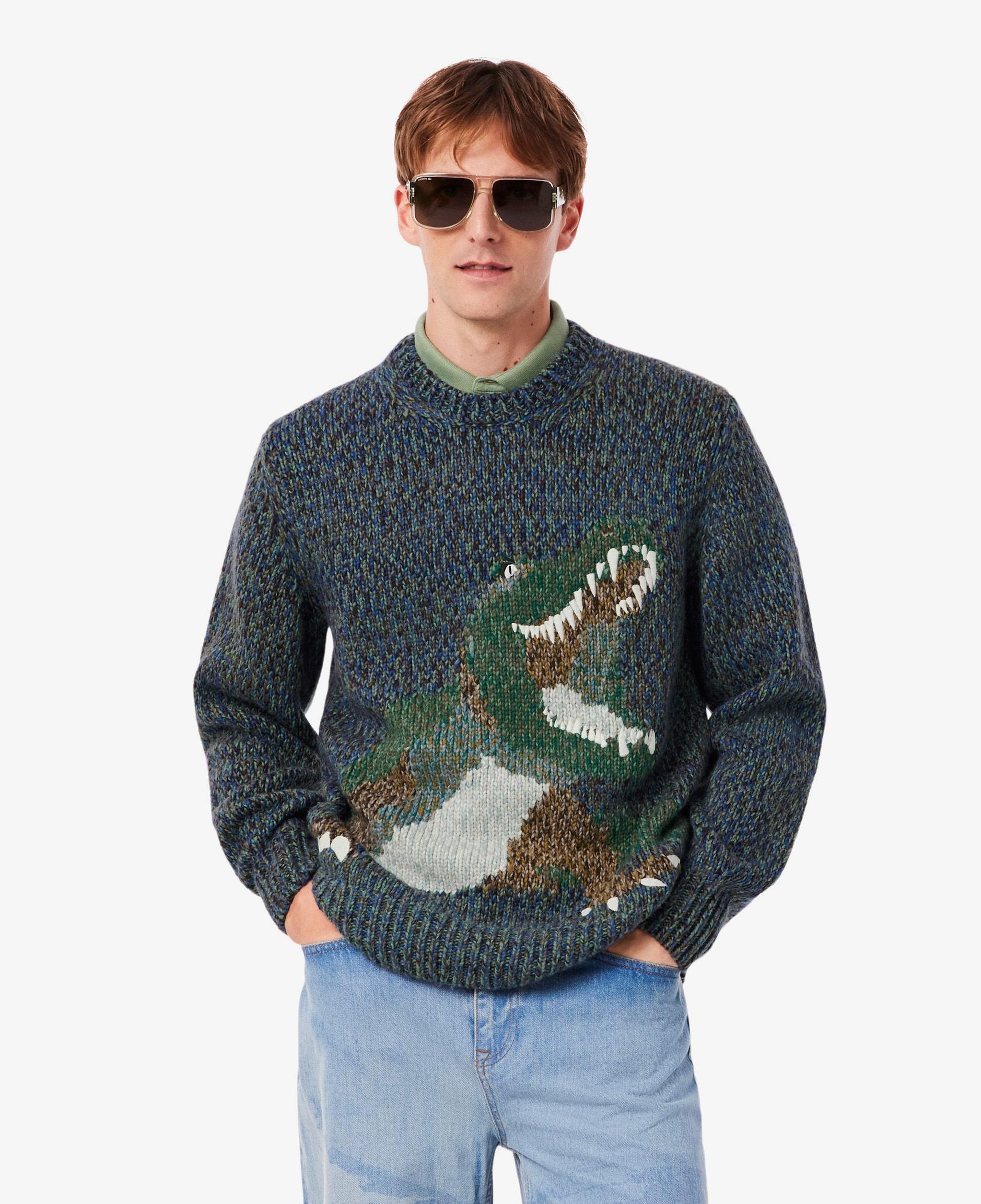 Erkek Classic Fit Bisiklet Yaka Desenli Lacivert Kazak