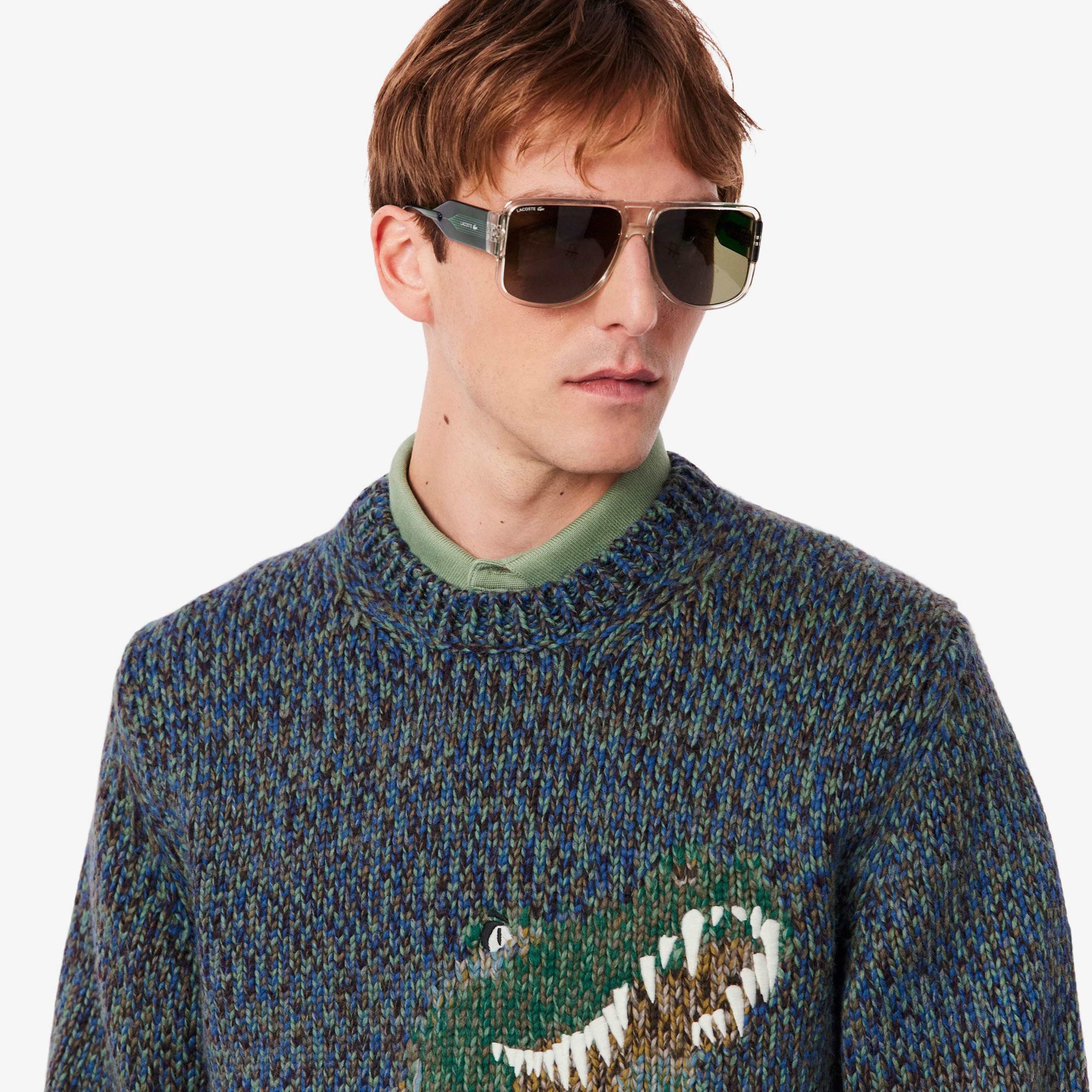 Erkek Classic Fit Bisiklet Yaka Desenli Lacivert Kazak
