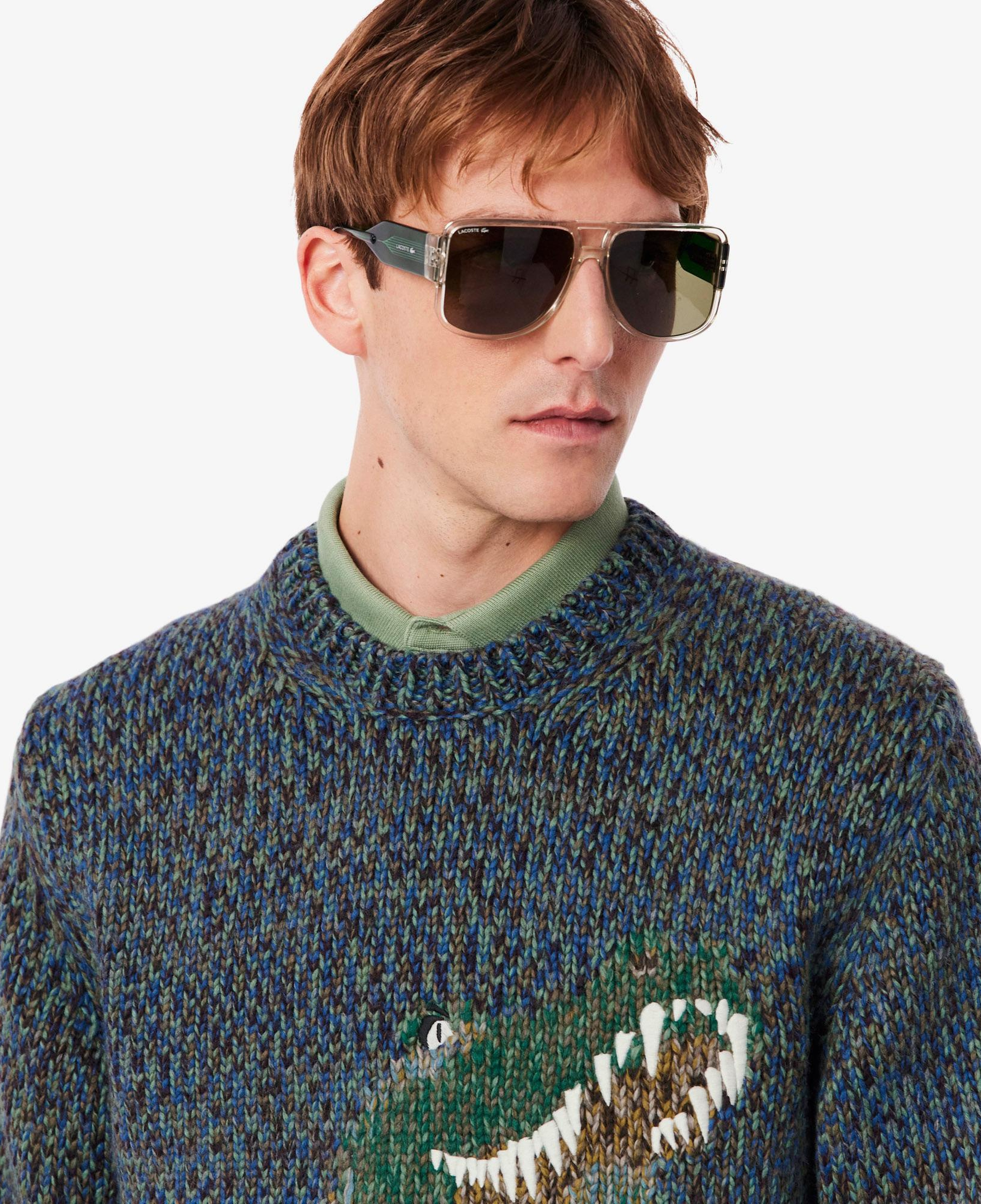 Erkek Classic Fit Bisiklet Yaka Desenli Lacivert Kazak