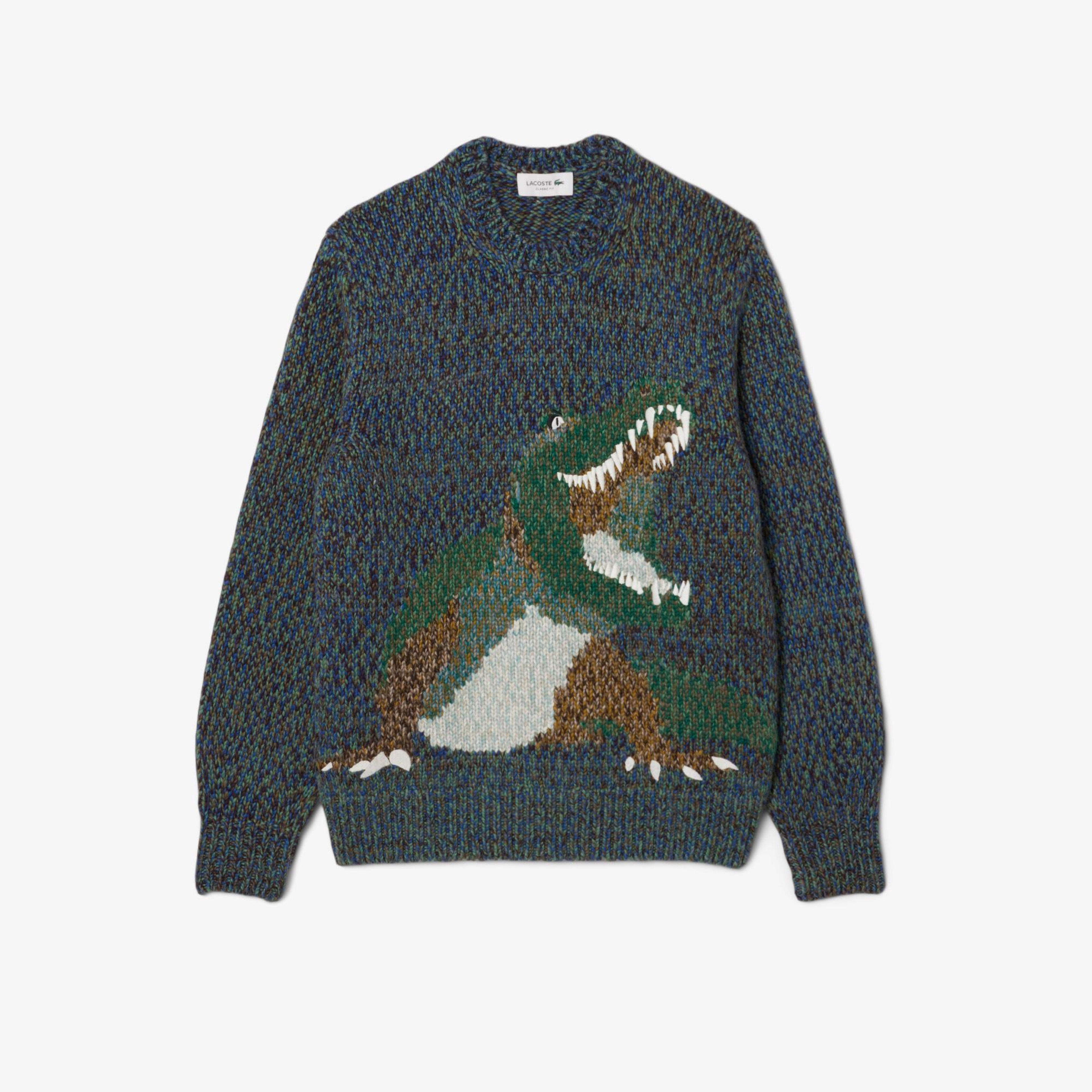 Erkek Classic Fit Bisiklet Yaka Desenli Lacivert Kazak