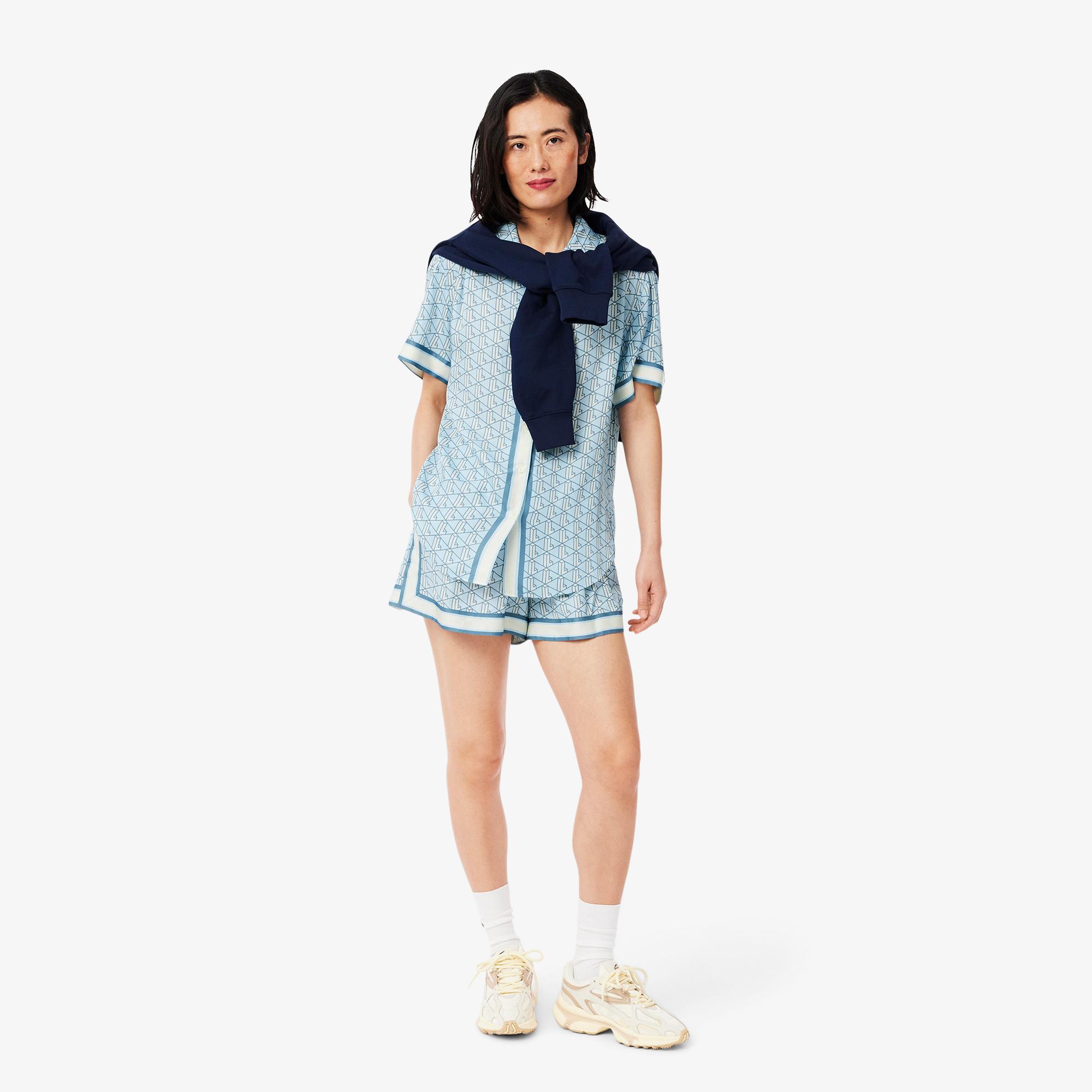 Lacoste Monogram Kadın Mavi Gömlek