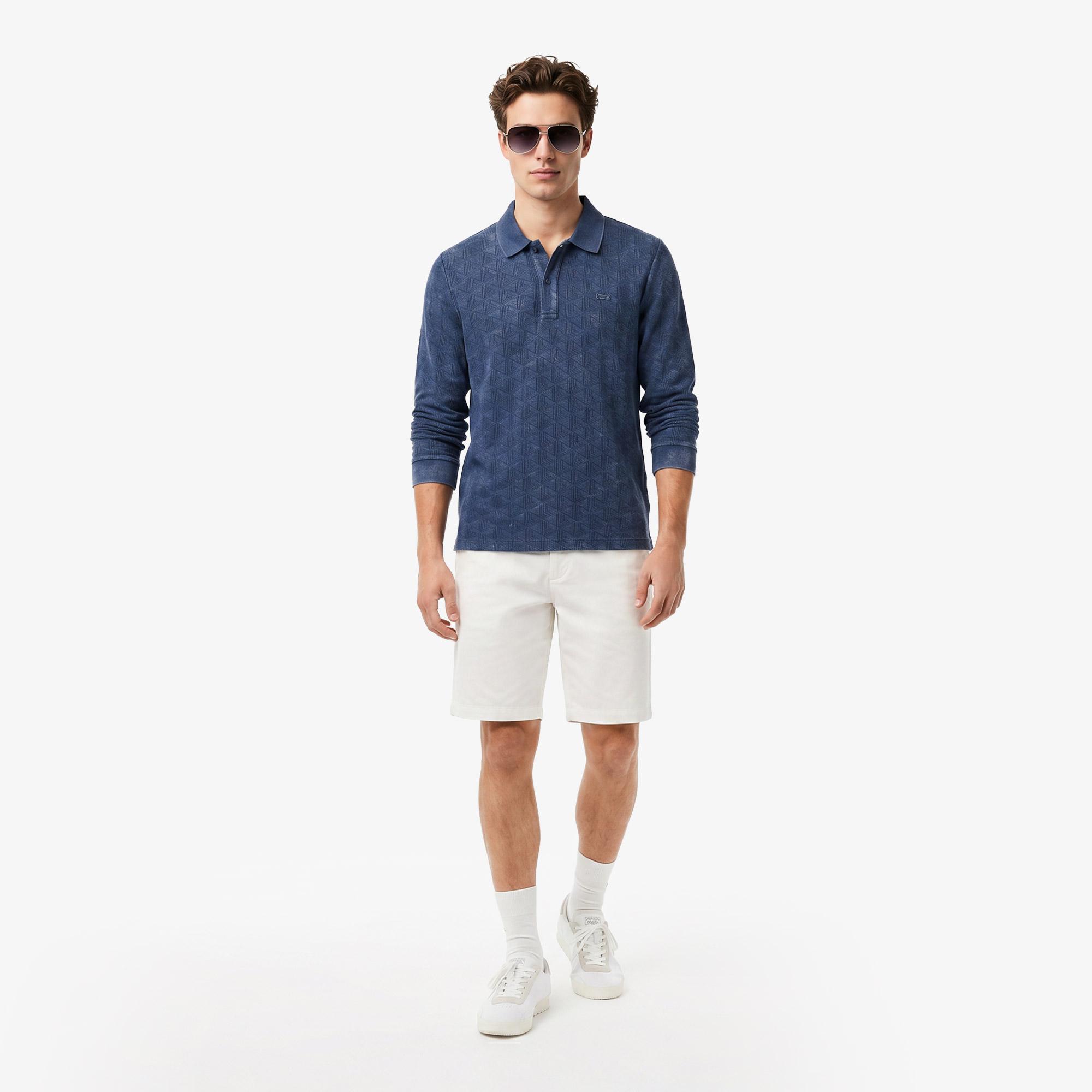 Erkek Regular Fit Uzun Kollu Monogram Lacivert Polo