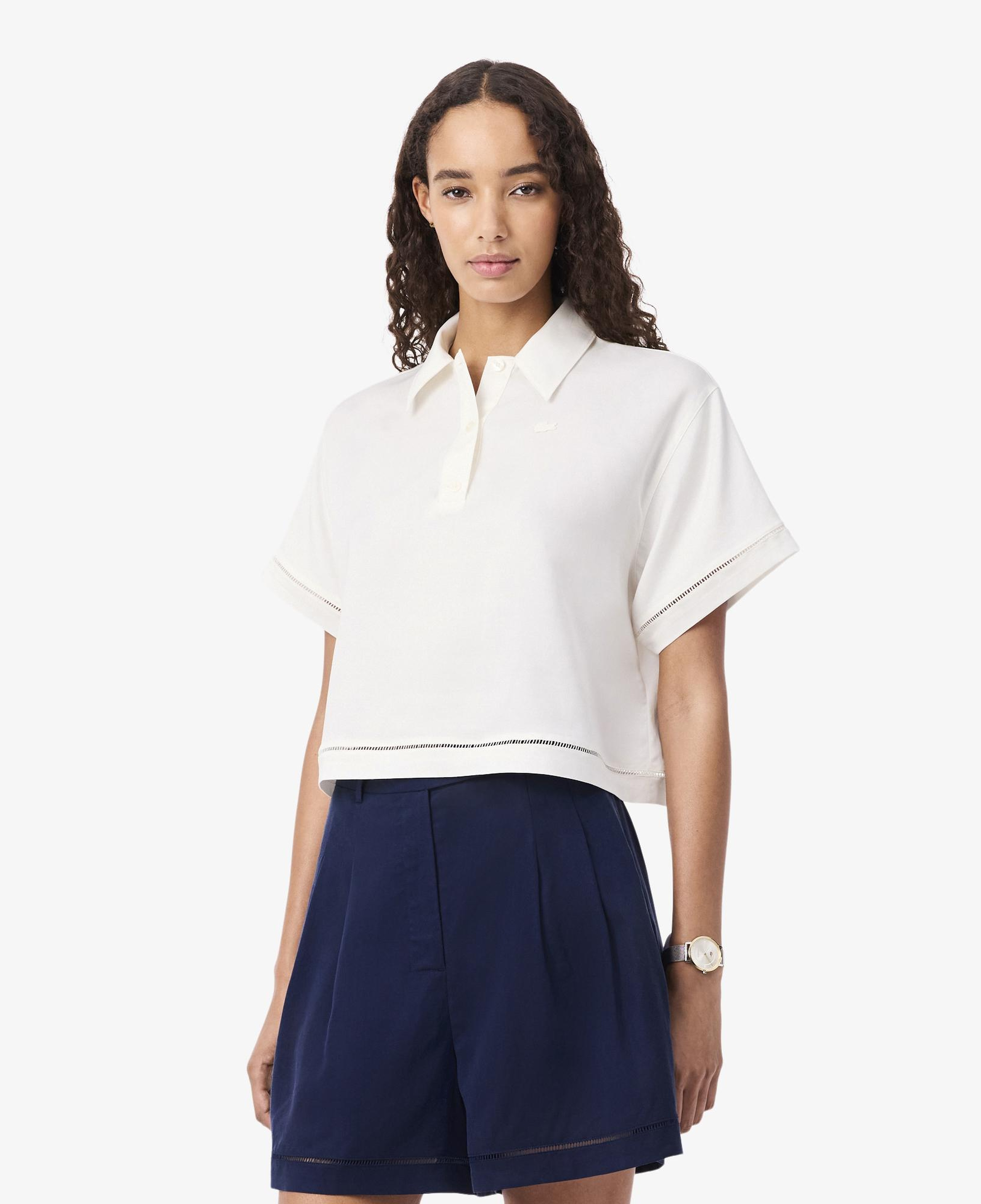Kadın Oversize Fit Truvakar Kollu Beyaz Polo