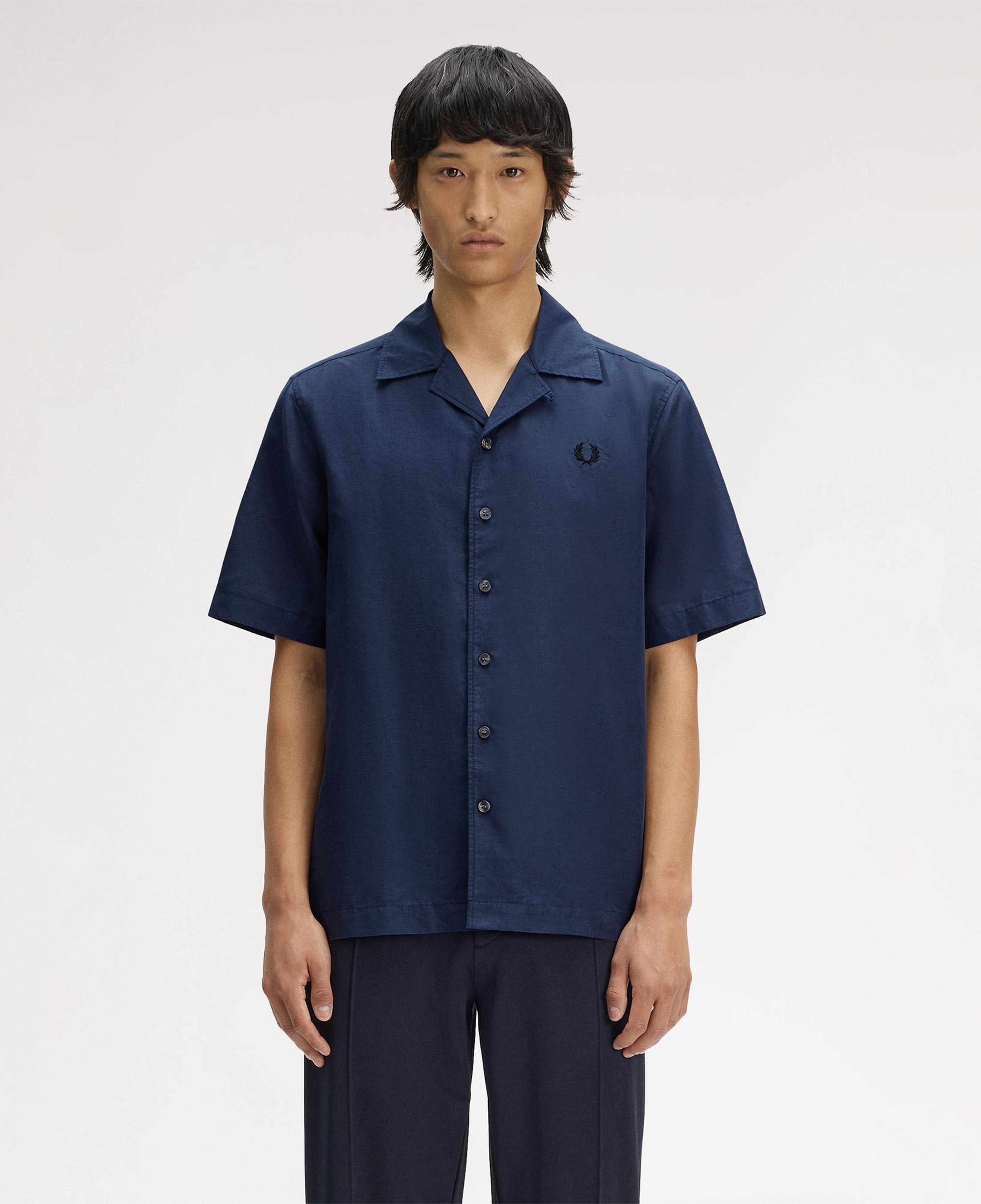 Fred Perry Keten Karışımlı Revere Collar Erkek Koyu Mavi Gömlek