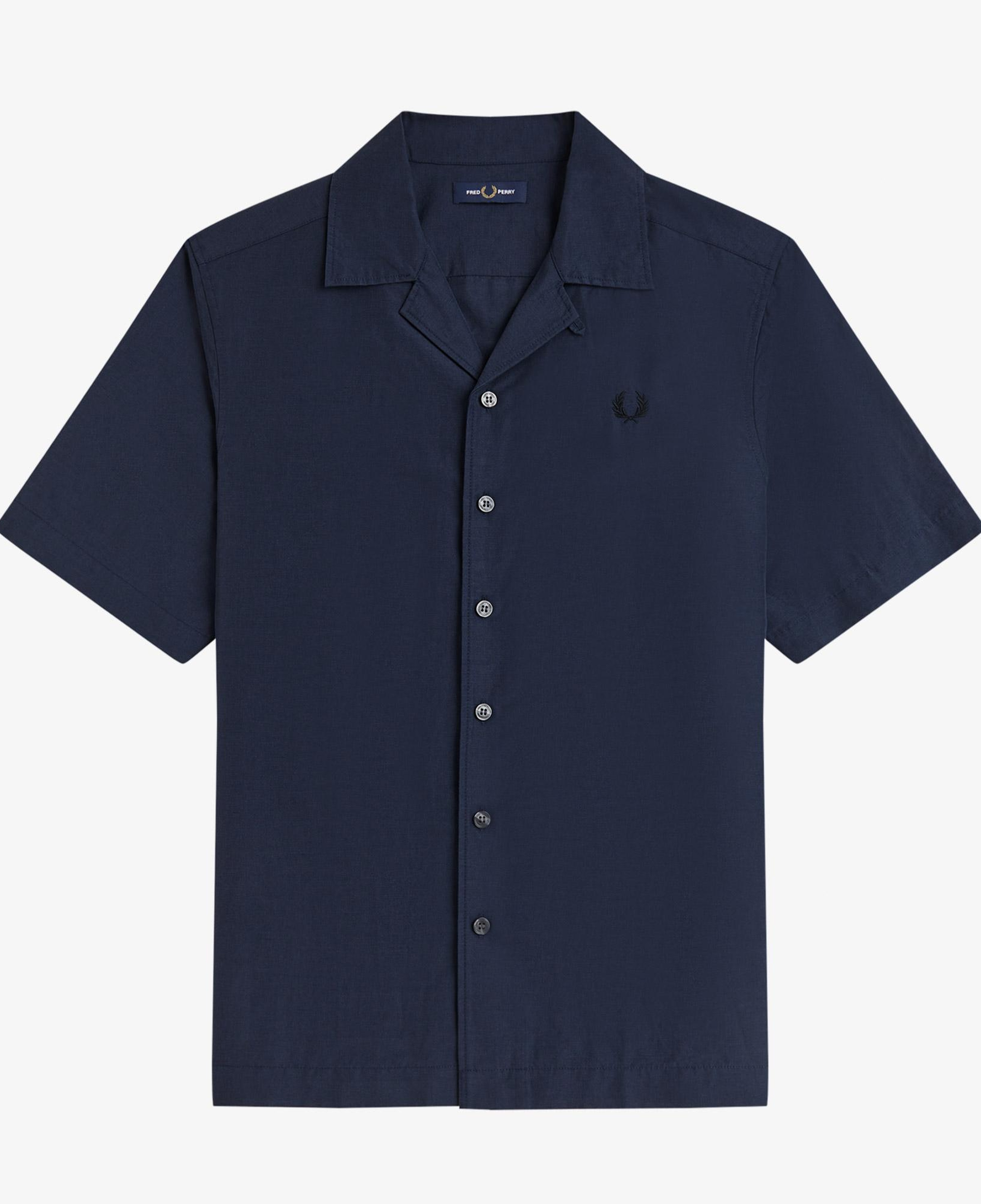 Fred Perry Keten Karışımlı Revere Collar Erkek Koyu Mavi Gömlek