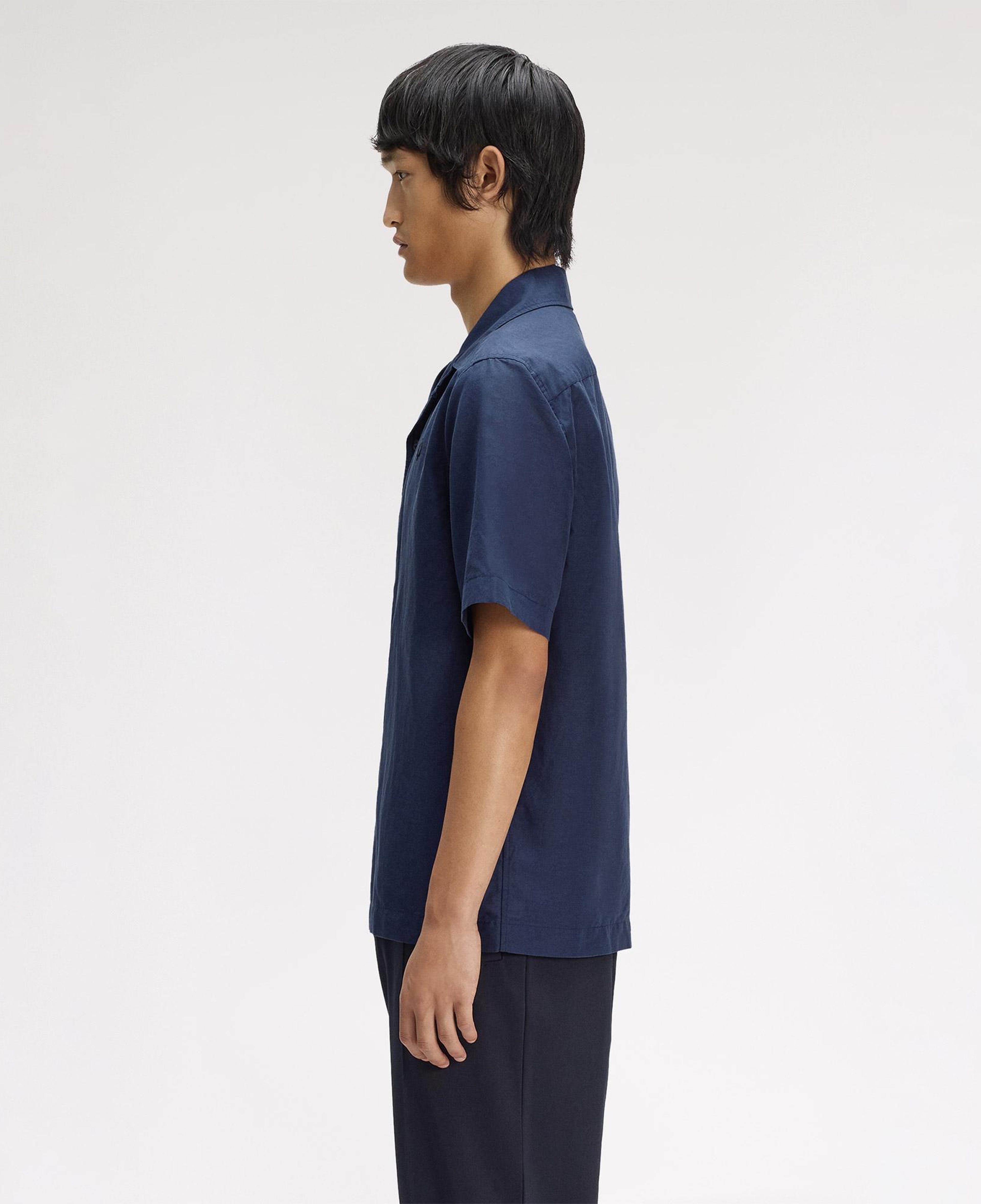 Fred Perry Keten Karışımlı Revere Collar Erkek Koyu Mavi Gömlek