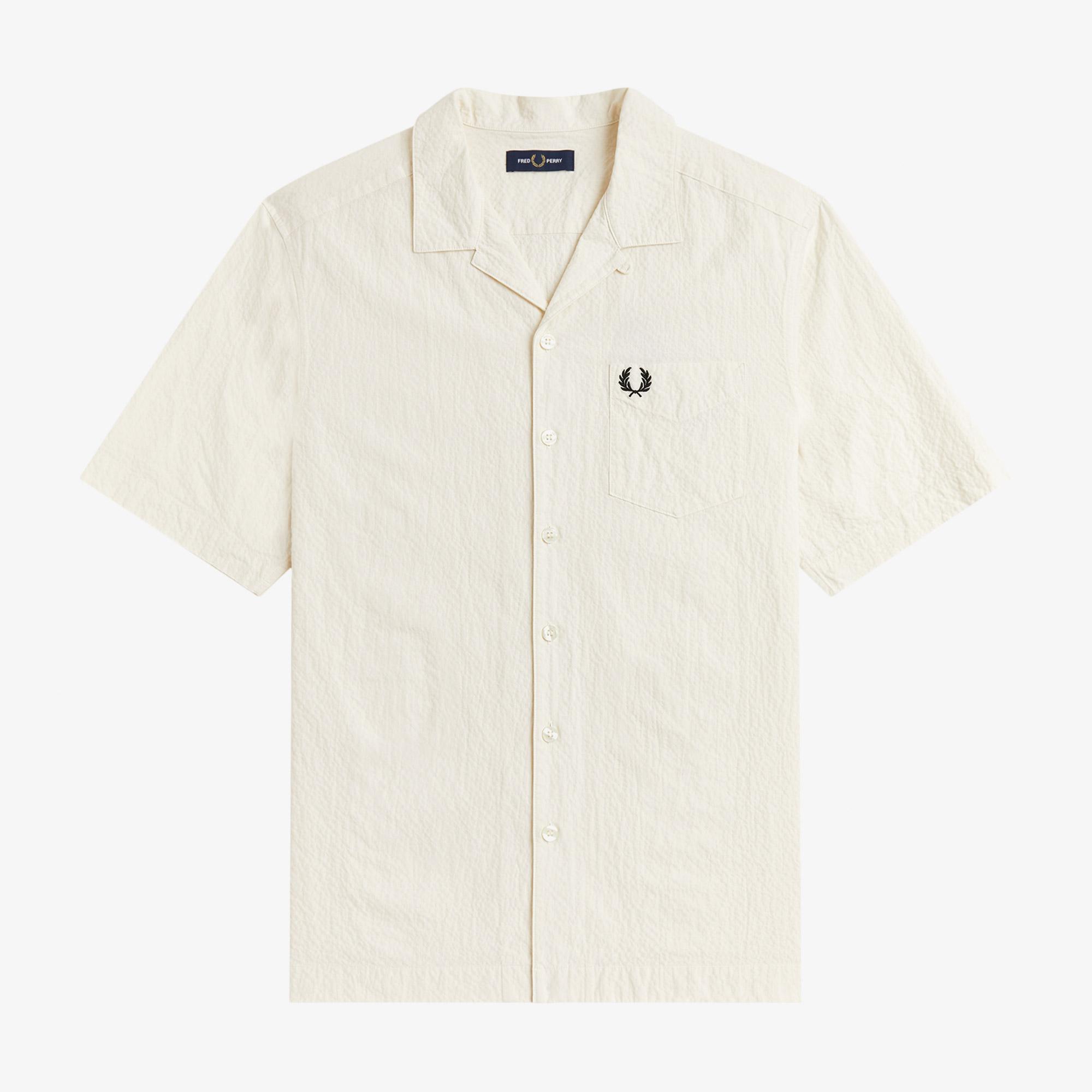 Fred Perry Seersucker Revere Collar Erkek Krem Gömlek