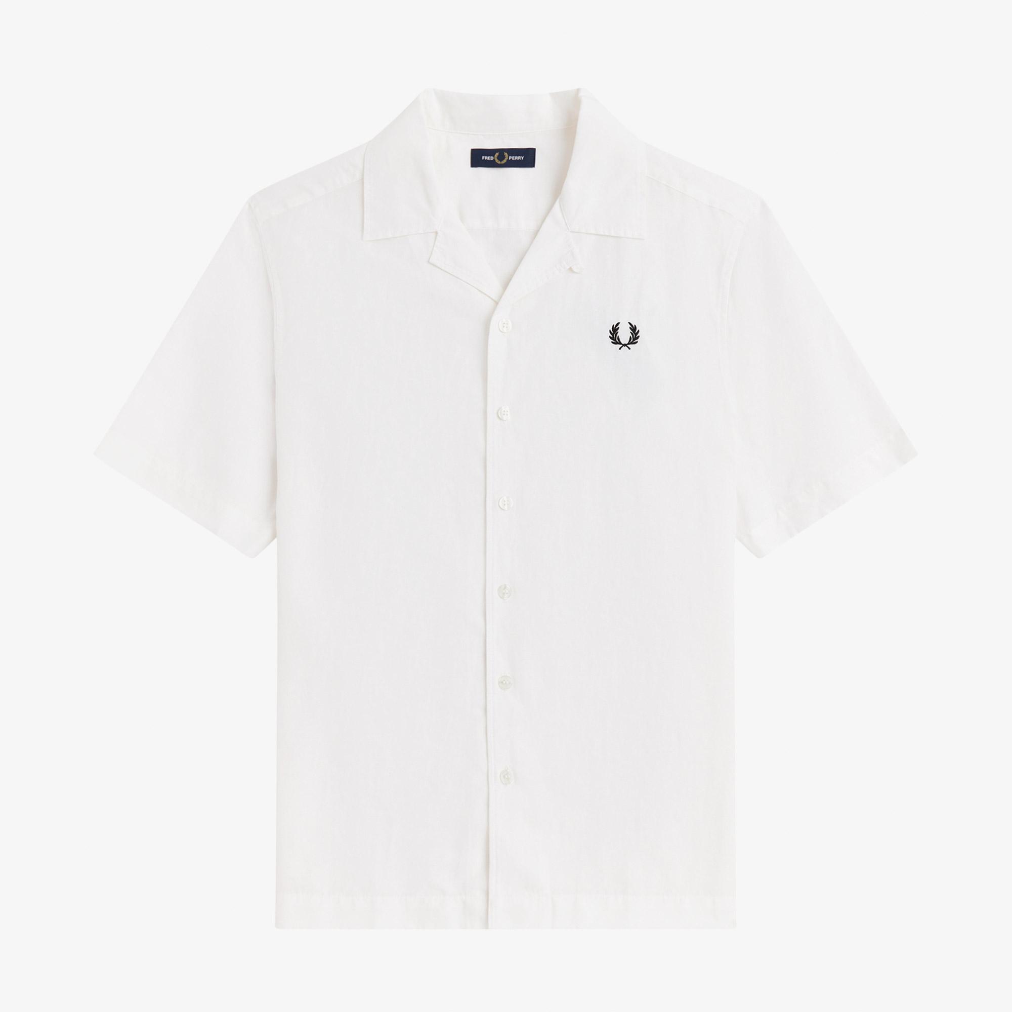 Fred Perry Keten Karışımlı Revere Collar Erkek Beyaz Gömlek