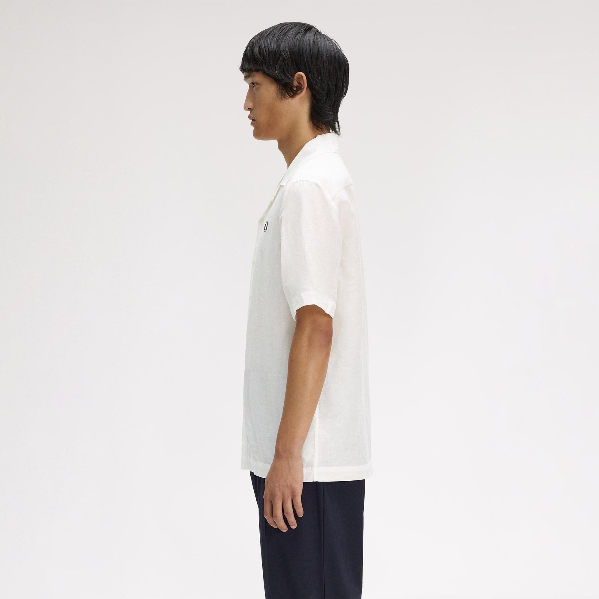 Fred Perry Keten Karışımlı Revere Collar Erkek Beyaz Gömlek