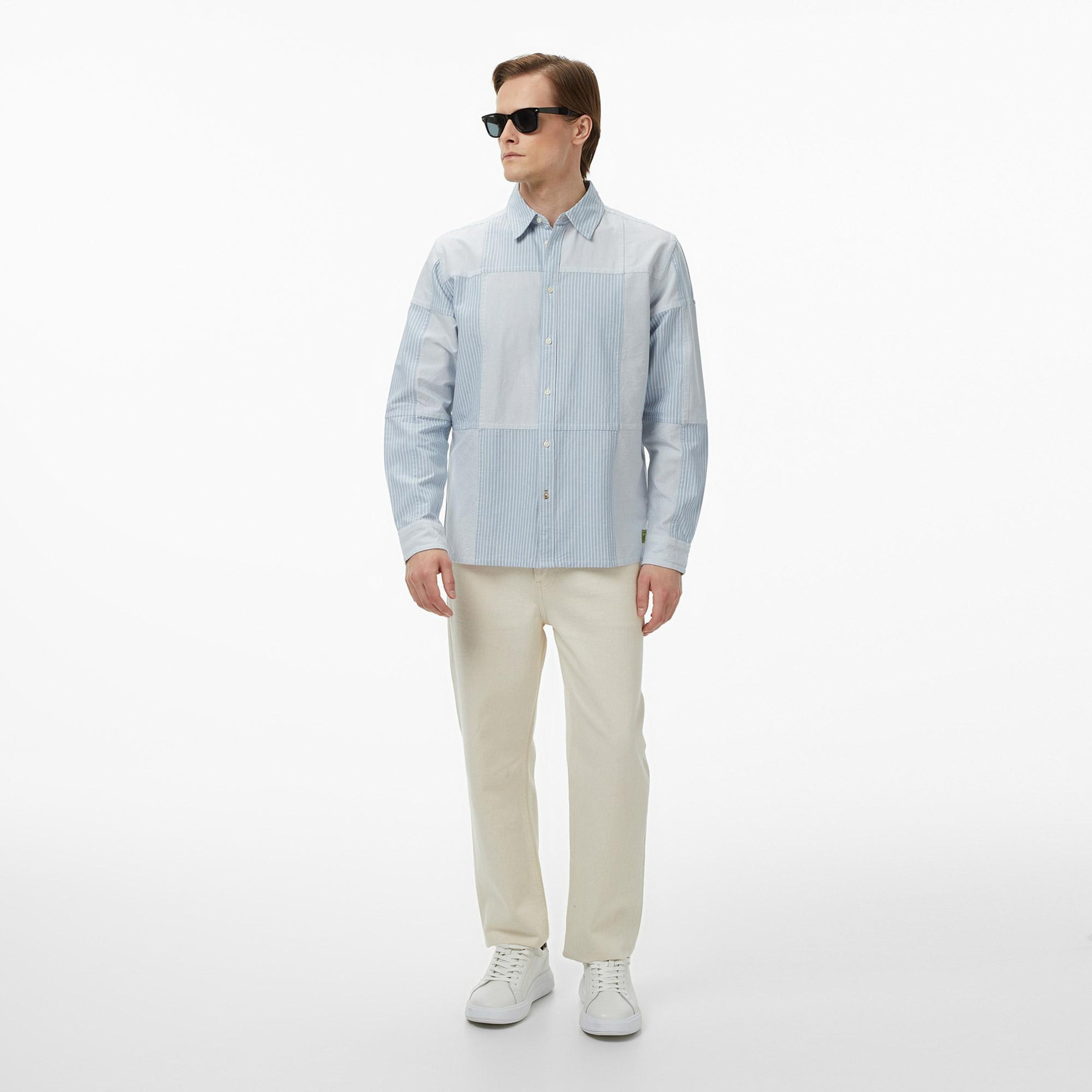 Scotch&Soda Patchwork Relaxed-Fit Oxford Erkek Lacivert Gömlek