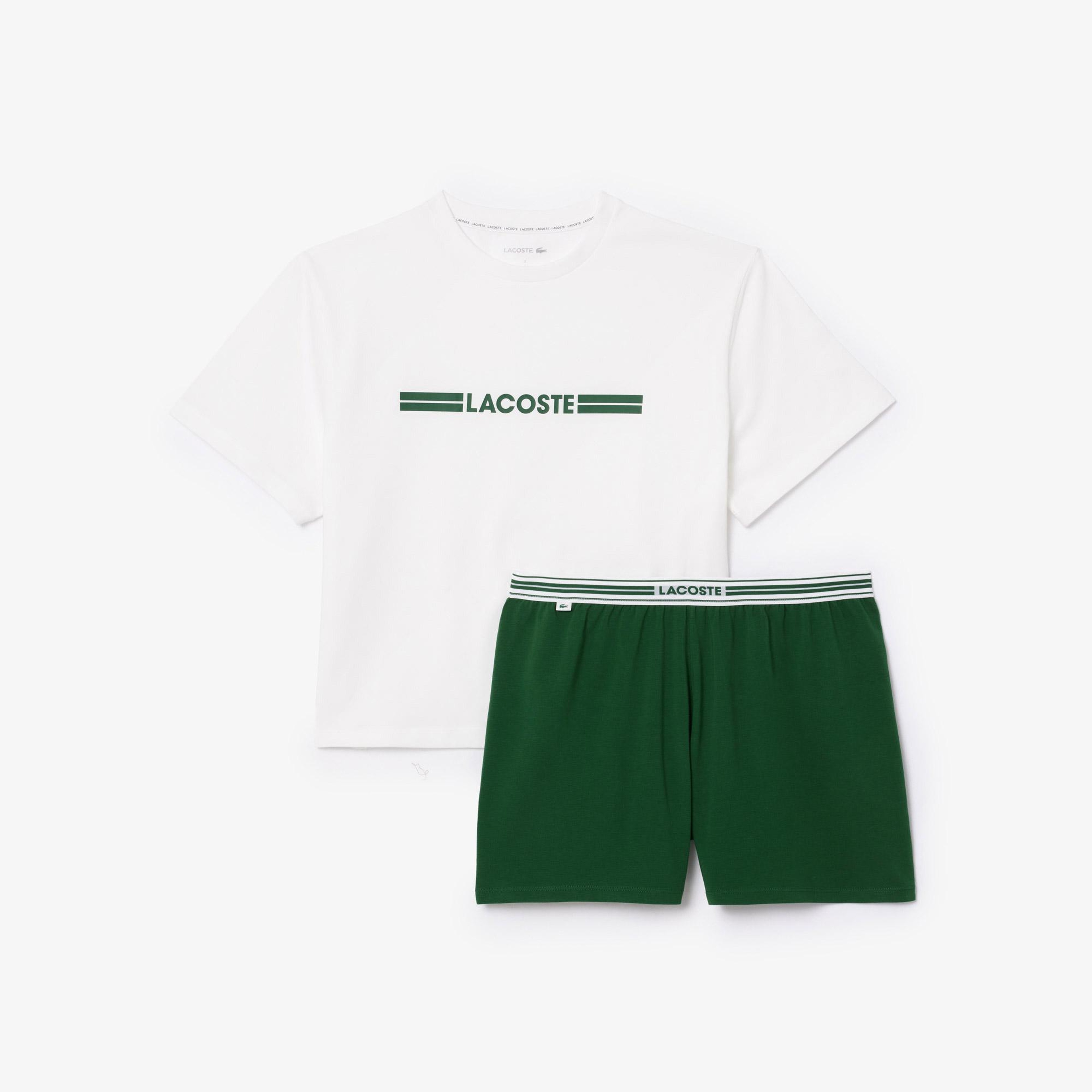 Kadın Relaxed Fit Kısa Kollu Bisiklet Yaka Baskılı Beyaz Pijama