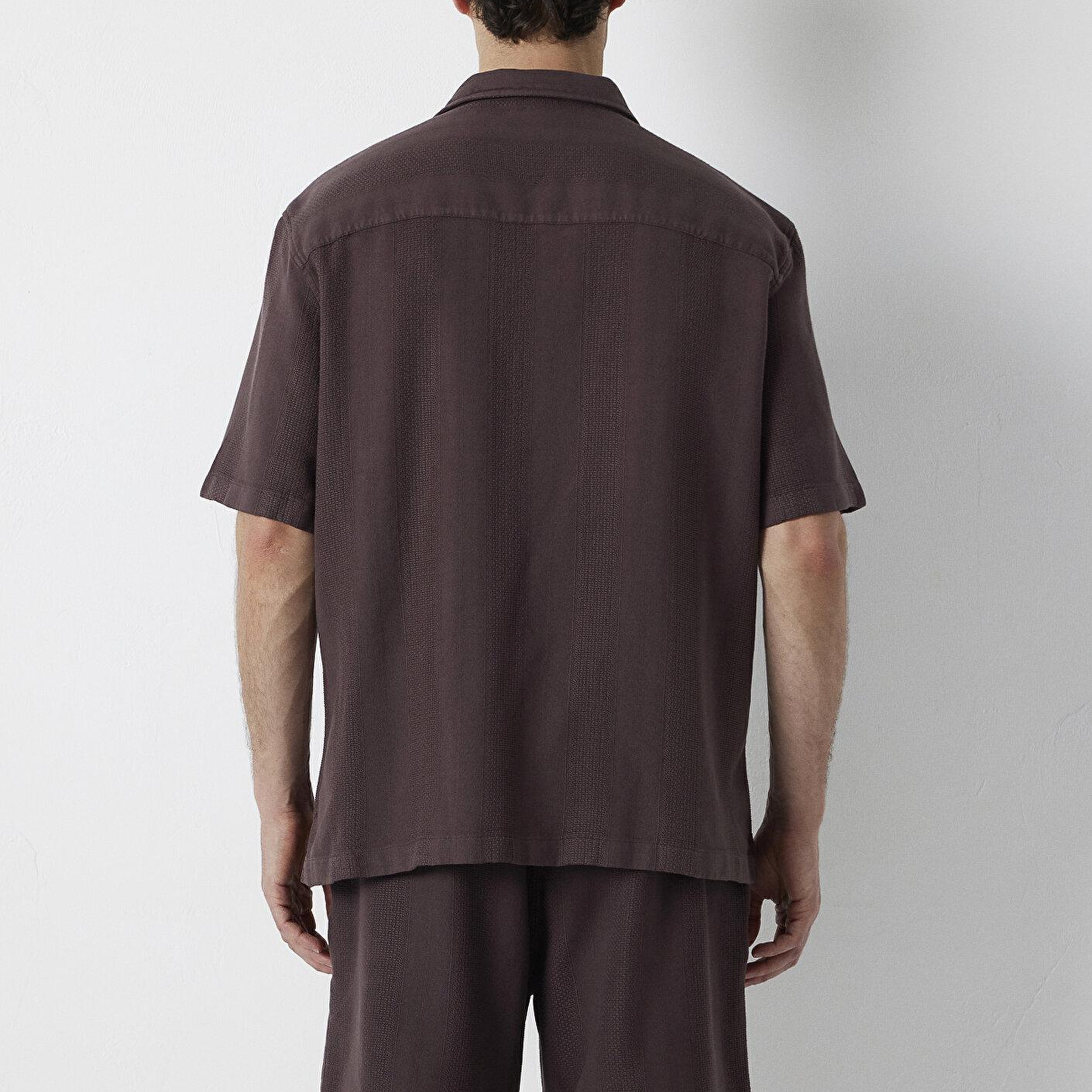 Mavi Kahverengi Kısa Kollu Gömlek Loose Fit / Bol Rahat Kesim 0211972-88083