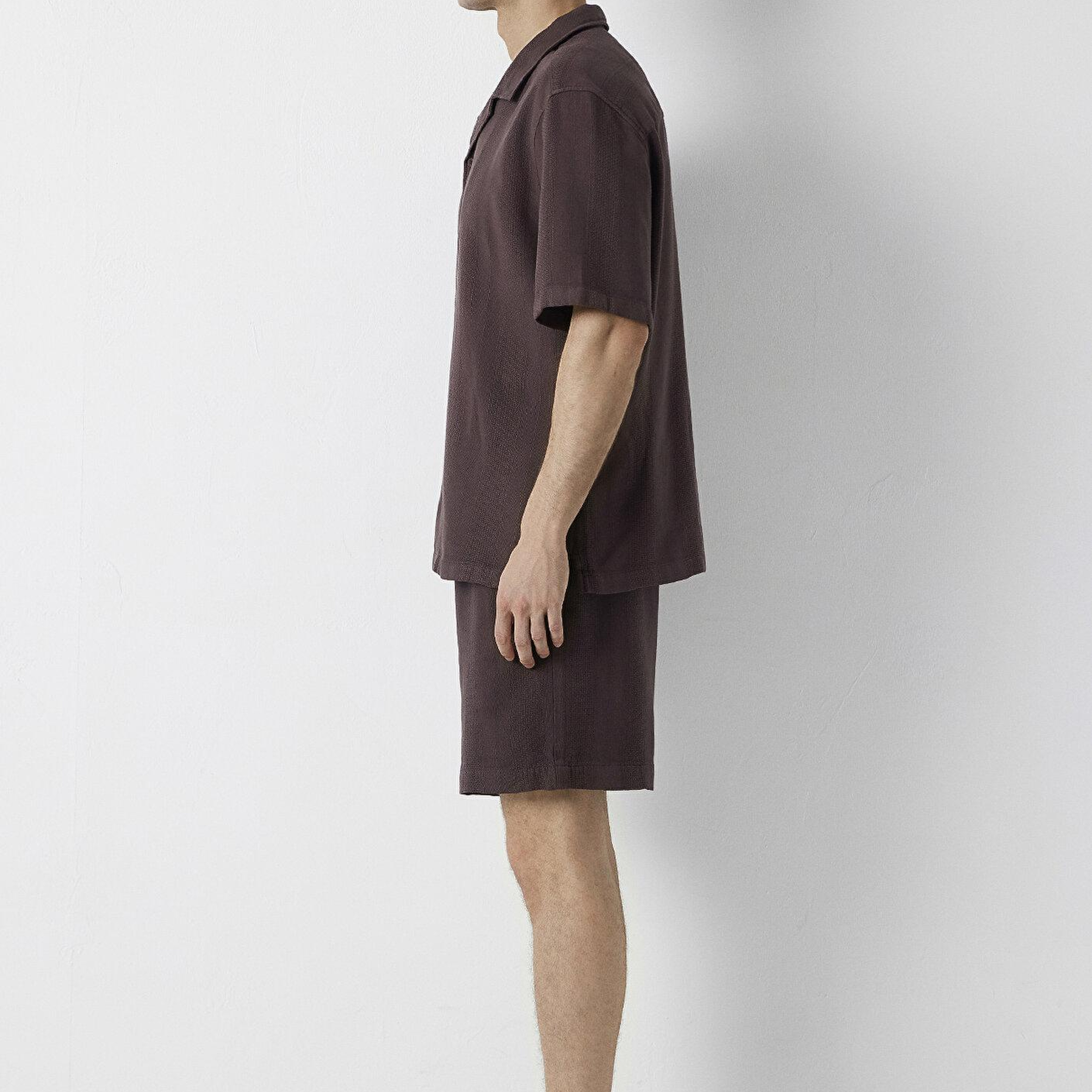 Mavi Kahverengi Kısa Kollu Gömlek Loose Fit / Bol Rahat Kesim 0211972-88083