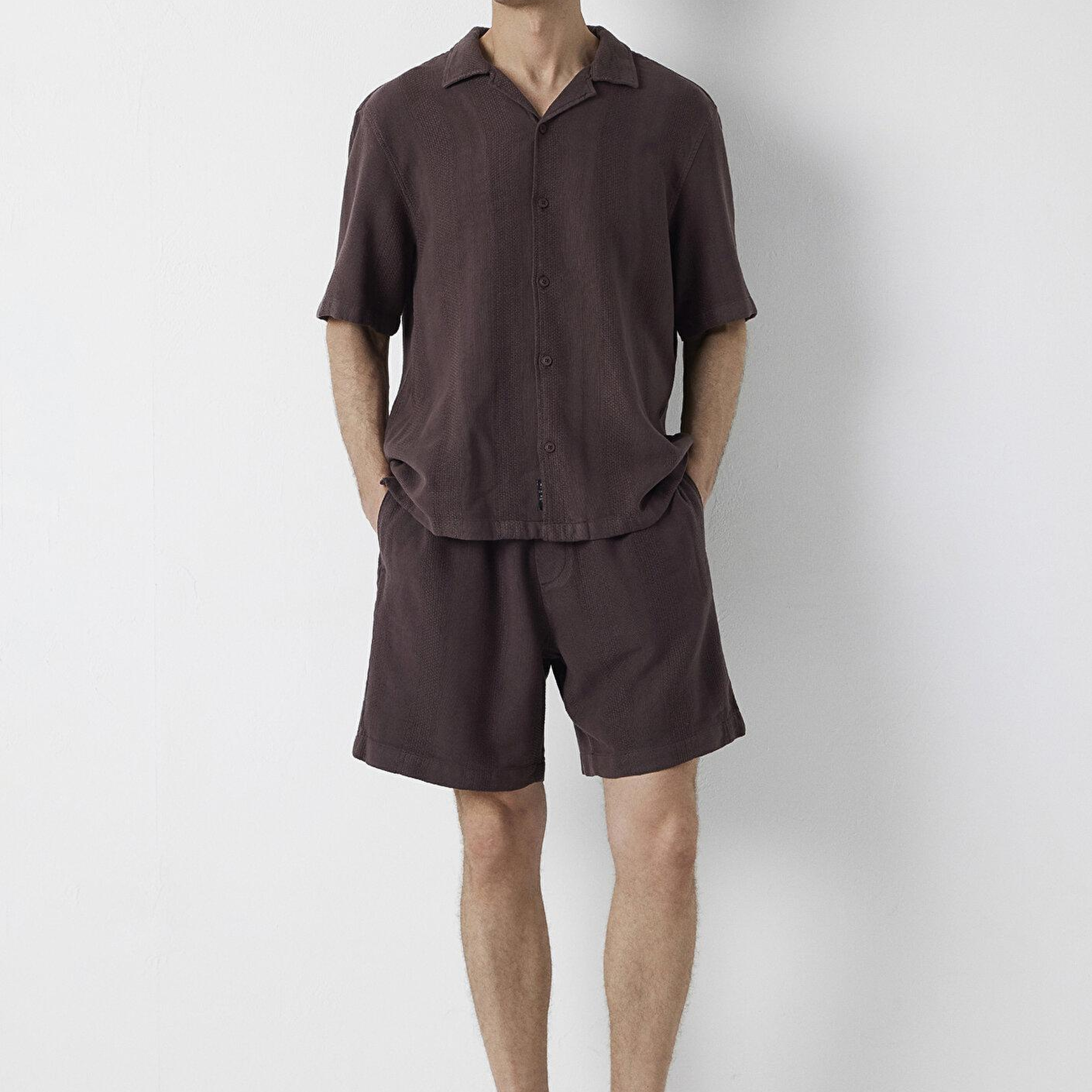 Mavi Kahverengi Kısa Kollu Gömlek Loose Fit / Bol Rahat Kesim 0211972-88083