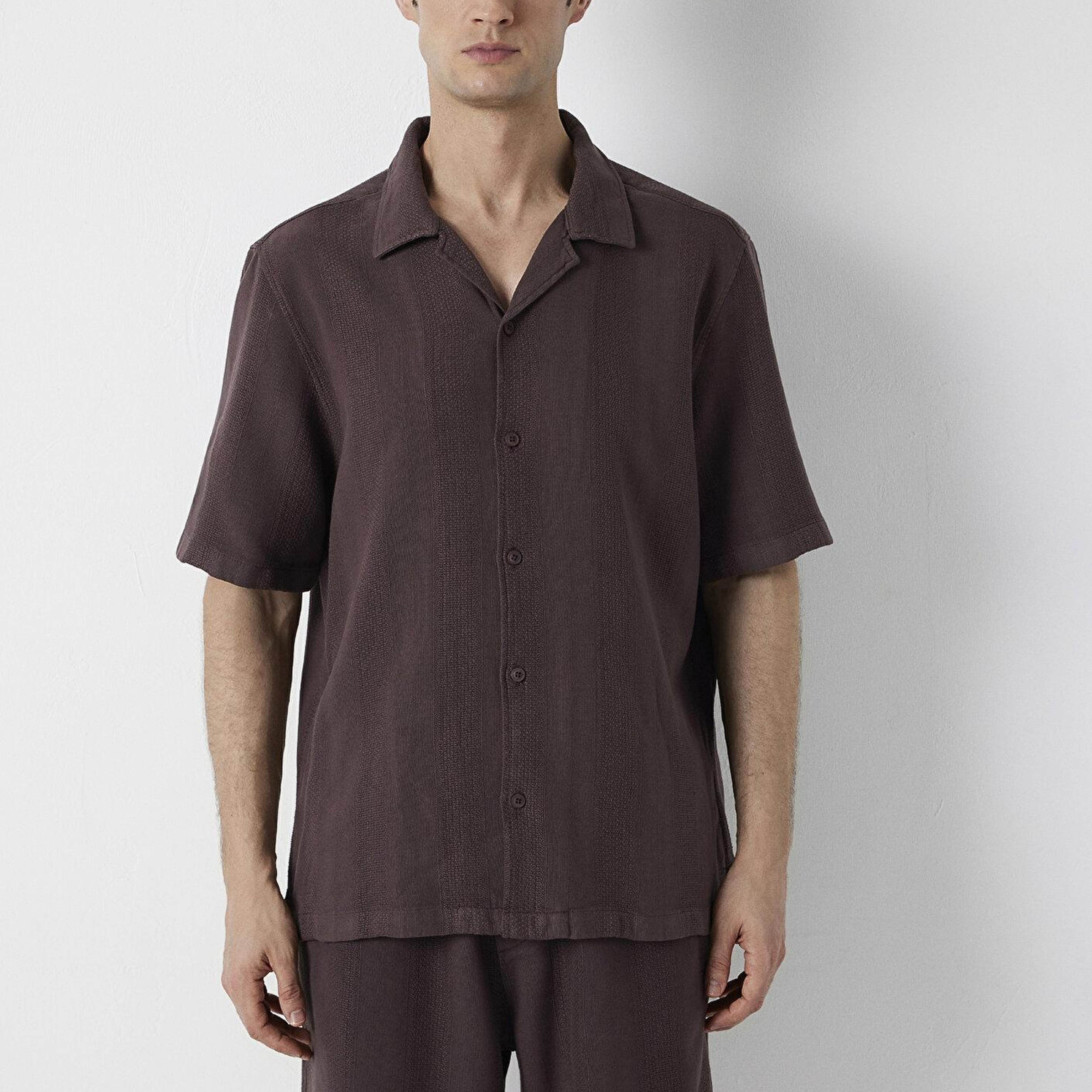 Mavi Kahverengi Kısa Kollu Gömlek Loose Fit / Bol Rahat Kesim 0211972-88083