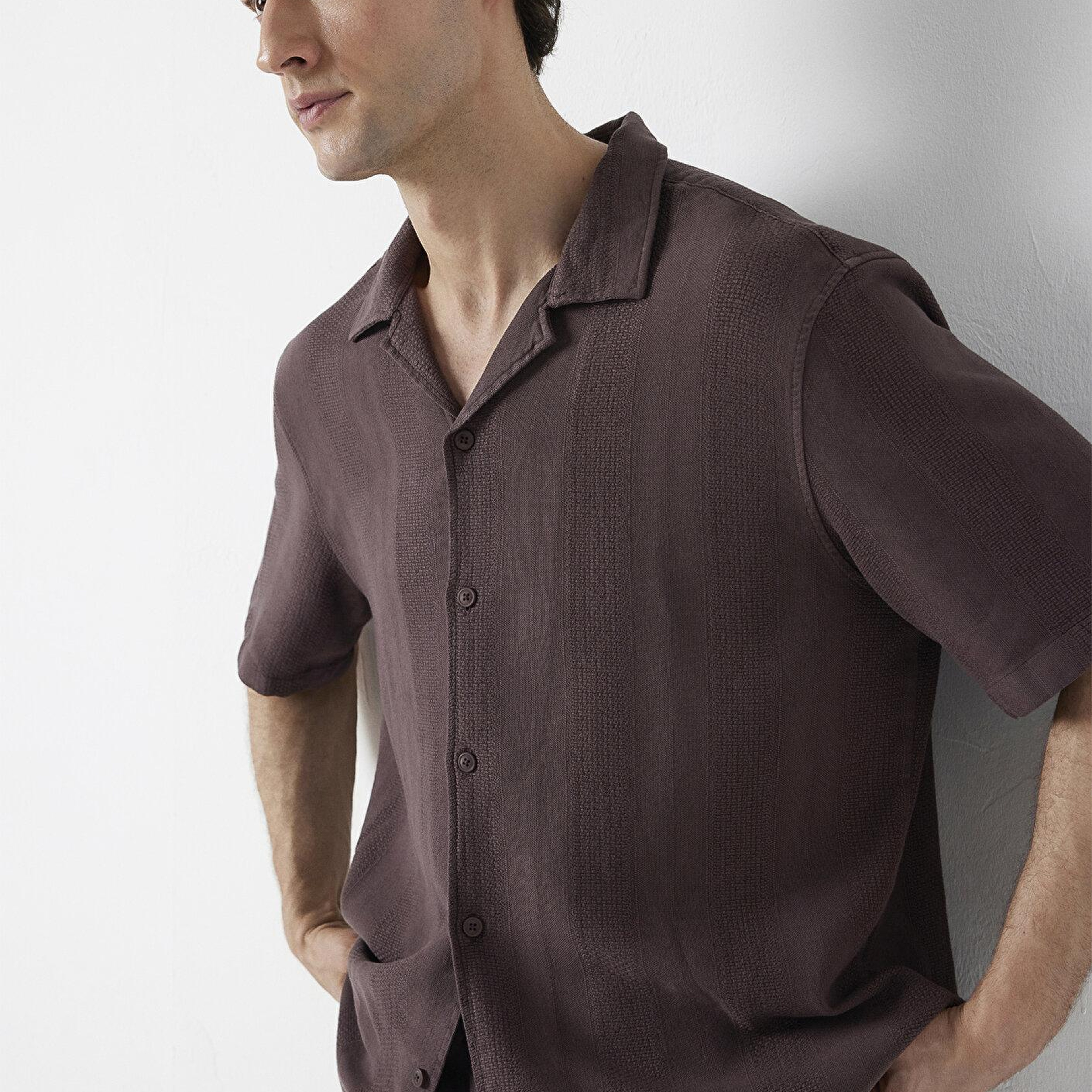 Mavi Kahverengi Kısa Kollu Gömlek Loose Fit / Bol Rahat Kesim 0211972-88083