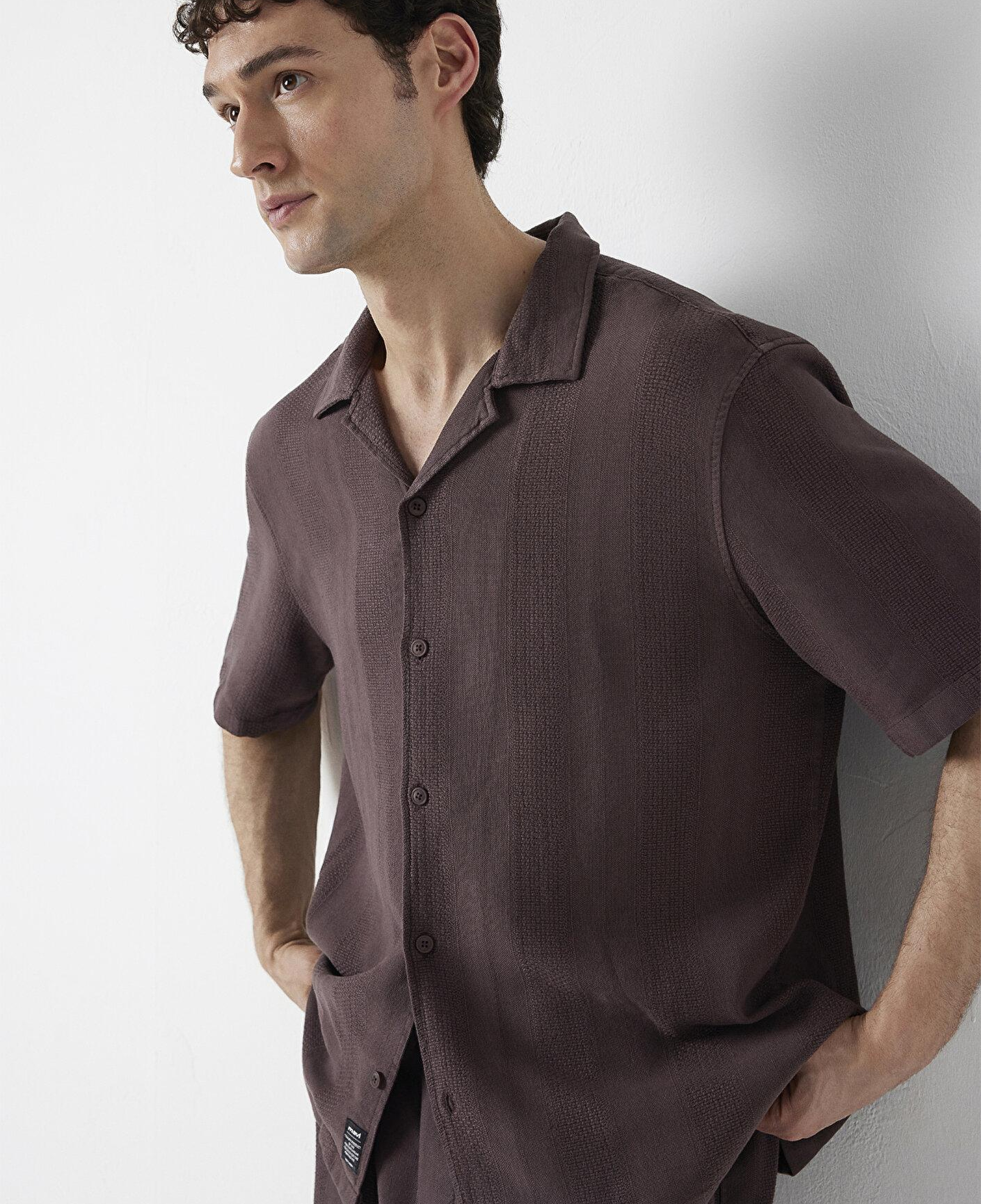 Mavi Kahverengi Kısa Kollu Gömlek Loose Fit / Bol Rahat Kesim 0211972-88083